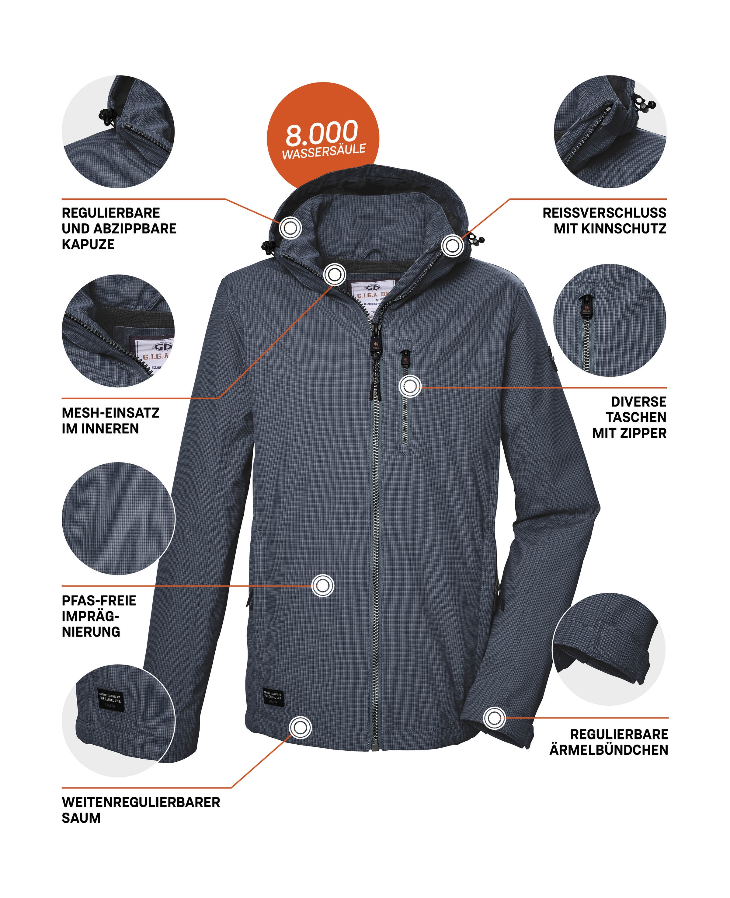 G.I.G.A. DX by killtec Softshelljacke »GS 82 MN SFTSHLL JCKT«, Wasserabweisende, winddichte Herrenjacke mit abnehmbarer Kapuze