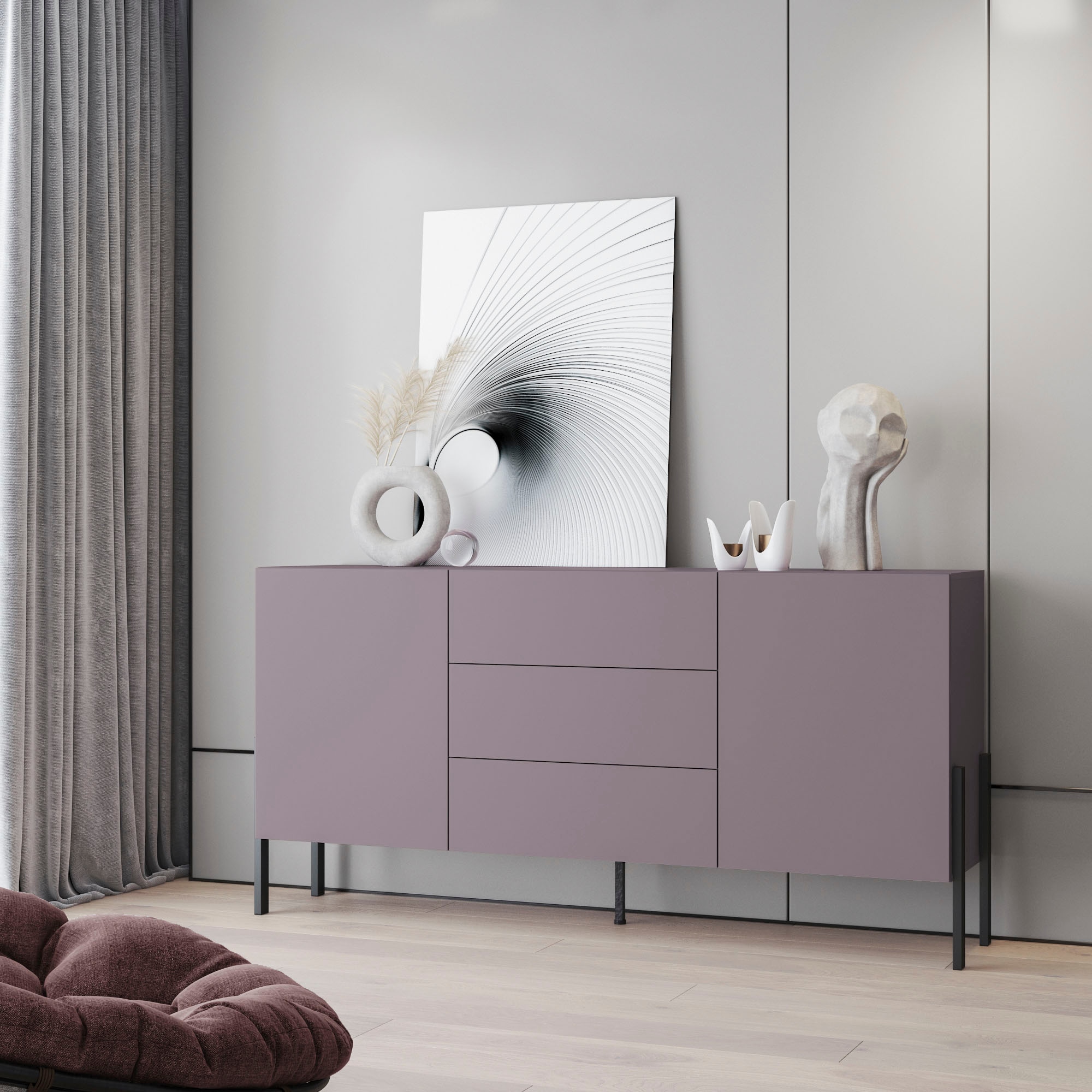 INOSIGN Sideboard »Jukon, Breite 150 bzw.180 cm, moderne grifflose Kommode«, Schubladenschrank 2 Türen/3 Schubkästen, push-to-open-Funktion