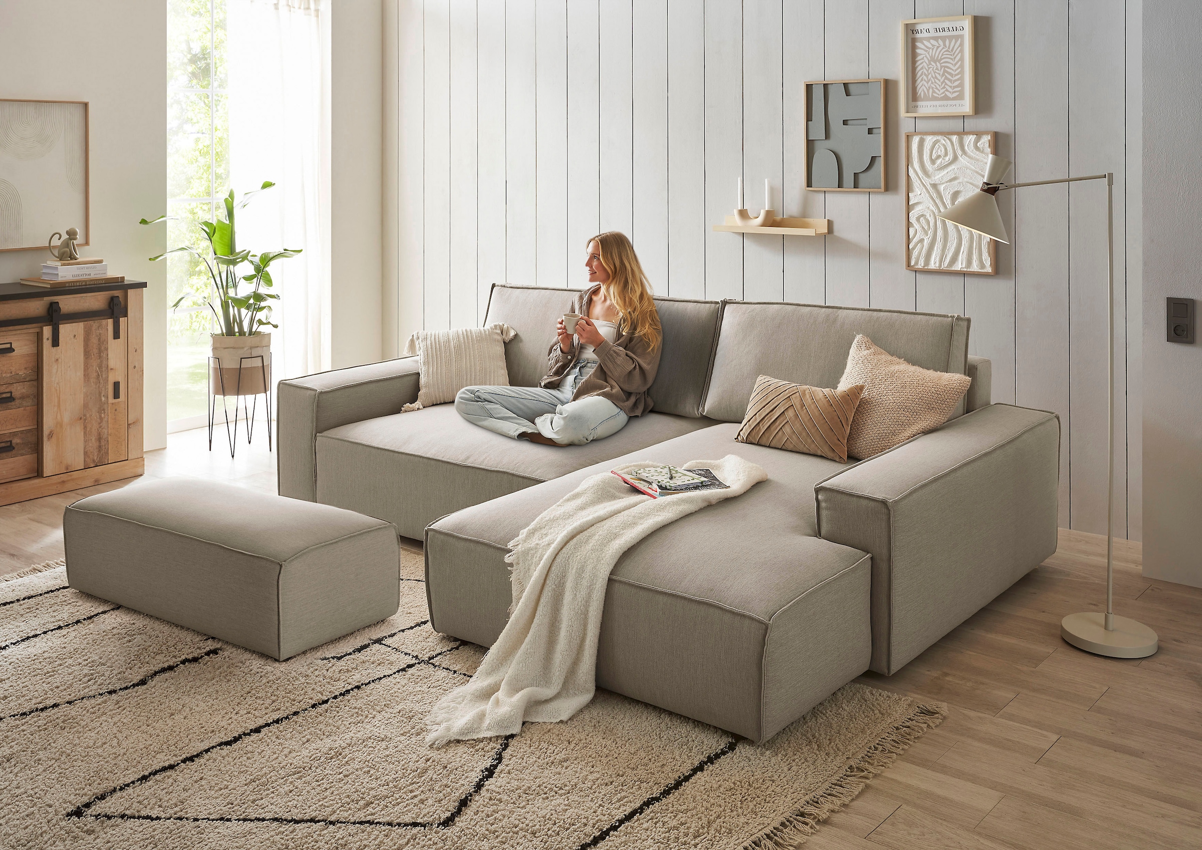 Home affaire Polsterecke »SHERWOOD XXL tief, L-Form, Schlaffunktion, Bigsofa, Cord, Leinenoptik« stellbar zum Schlafsofa (Krokodilverbinder), Cord, Leinenoptik,