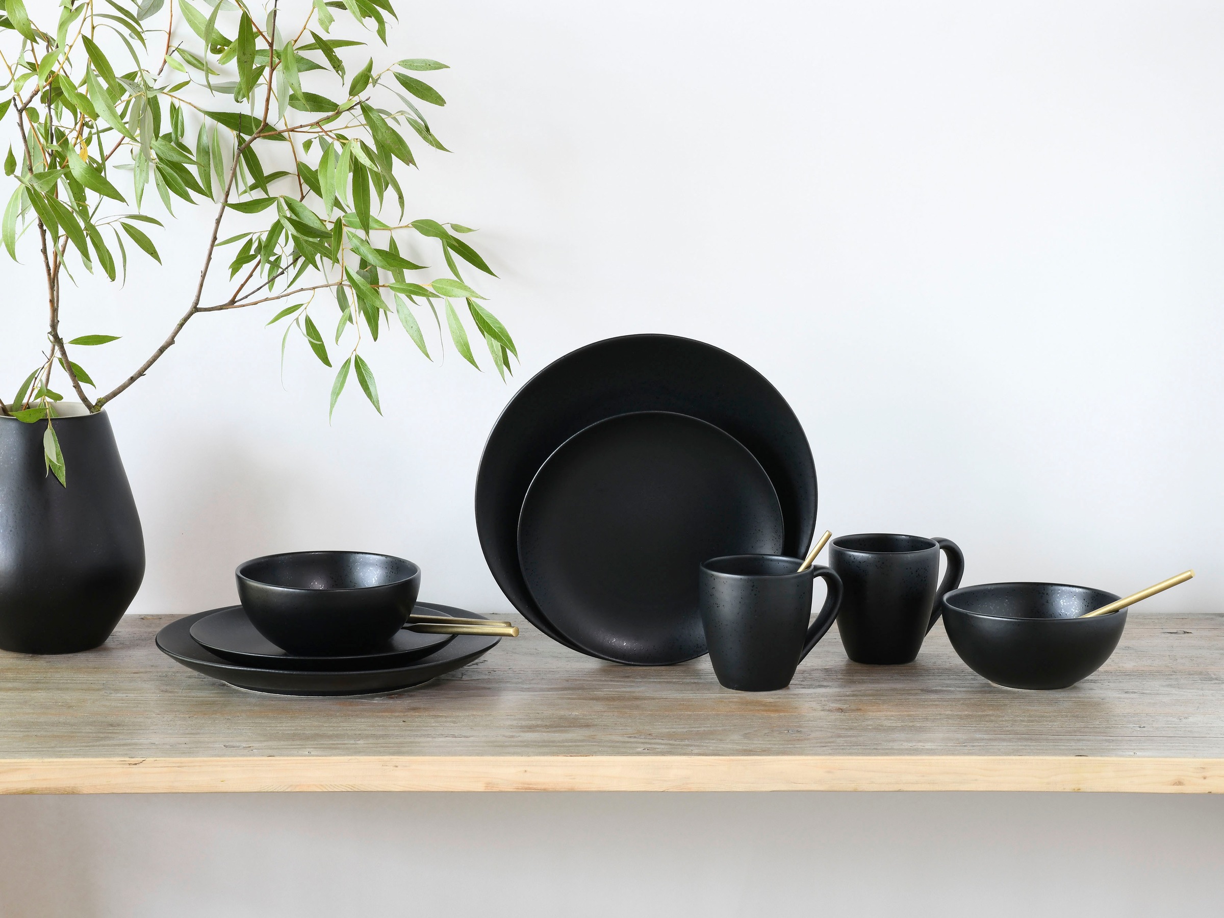 CreaTable Kombiservice »Magic Black Coupe«, (Set, 8 tlg.), Spezialglasur mit glänzenden Sprenkeln