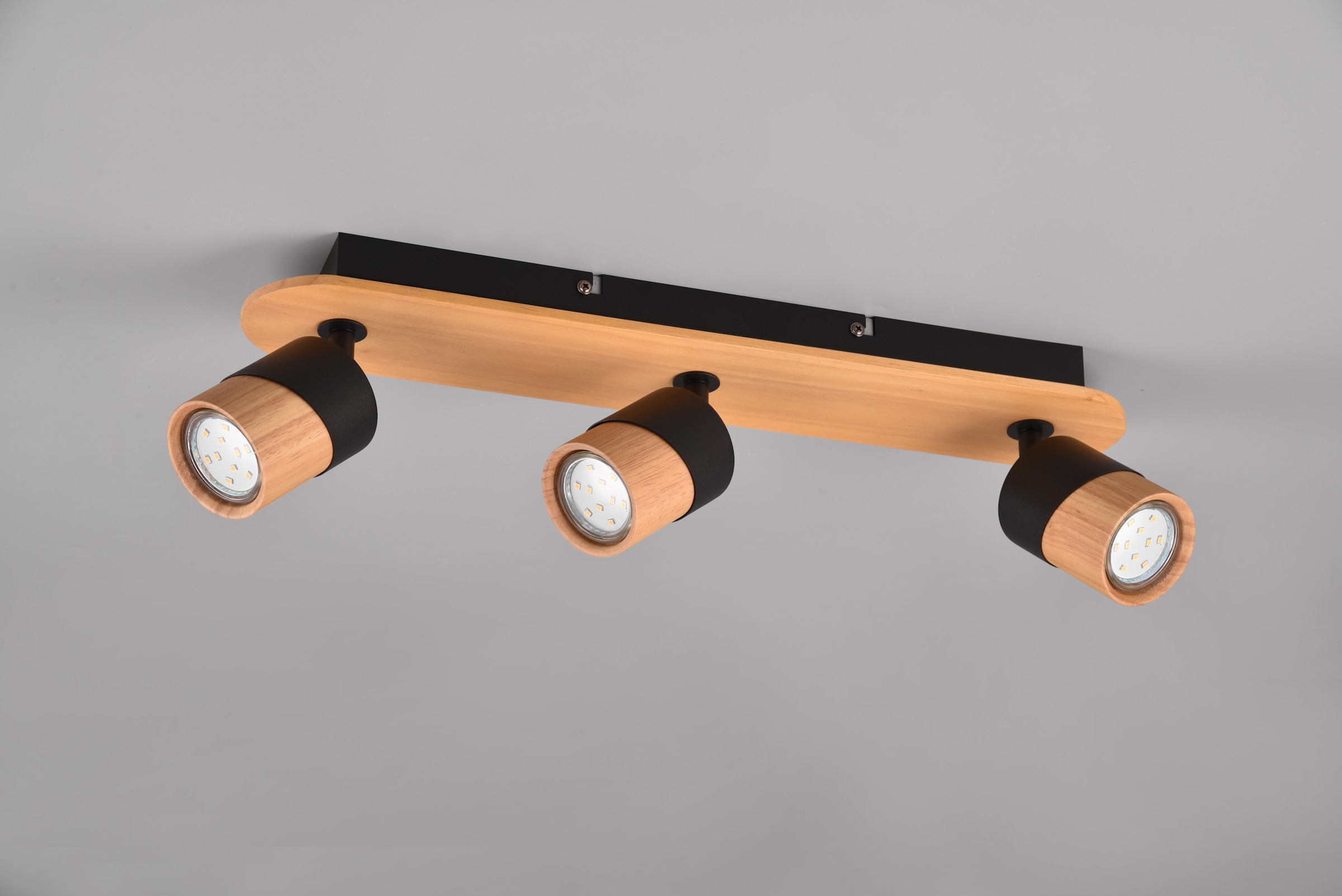 TRIO Leuchten Deckenstrahler »ARUNI, Spot 3-flammig Wandspot Deckenspot exkl 3x GU10 max 10W«, 3 flammig, Leuchtmittel GU10 | Leuchtmittel wechselbar, Deckenstrahler mit Materialmix Holz / Metall für Küche Flur Wohnzimmer