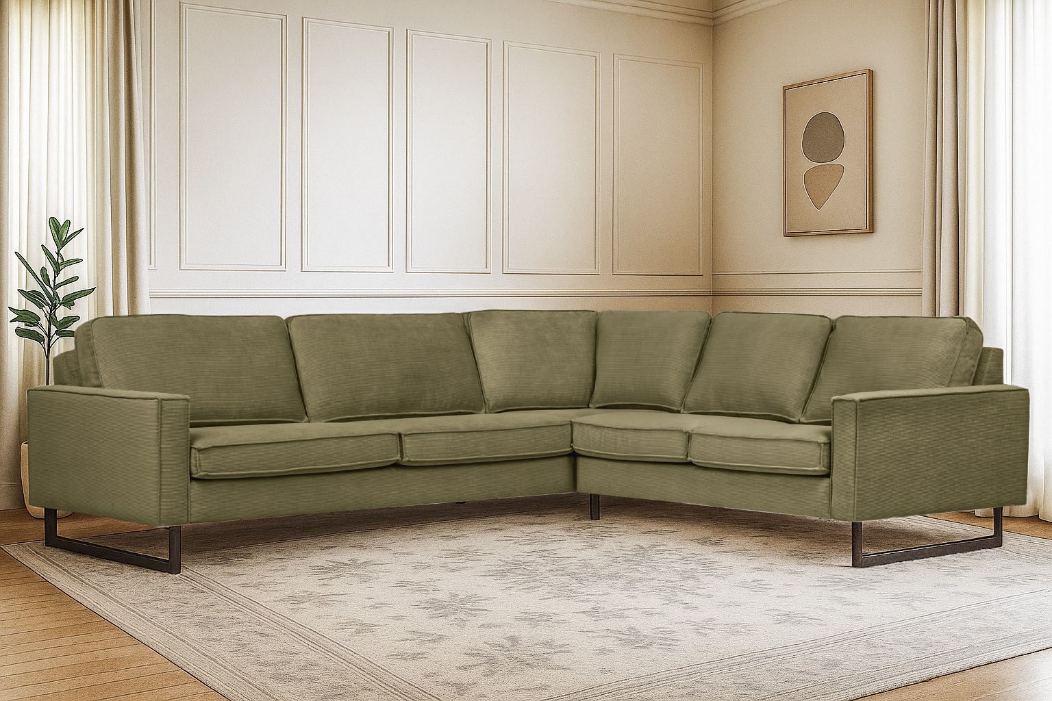 PLACES OF STYLE Ecksofa »Pinto, XXL, 250/290 cm, langer Schenkel, Ottomane« Cord, Chenille, Lederoptik, mit Keder, Metallfüße, Wellenunterfederung