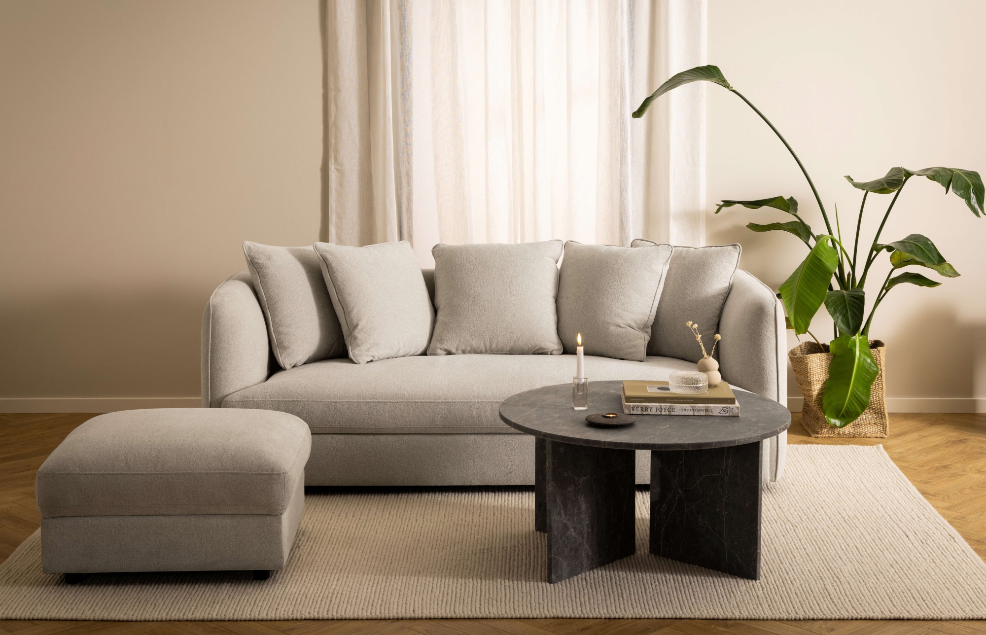 ACTONA GROUP Couchtisch »Vega«, Rund Couchtisch, V-förmig Gestell matt braun lackiert Marmor, Ø90x42cm