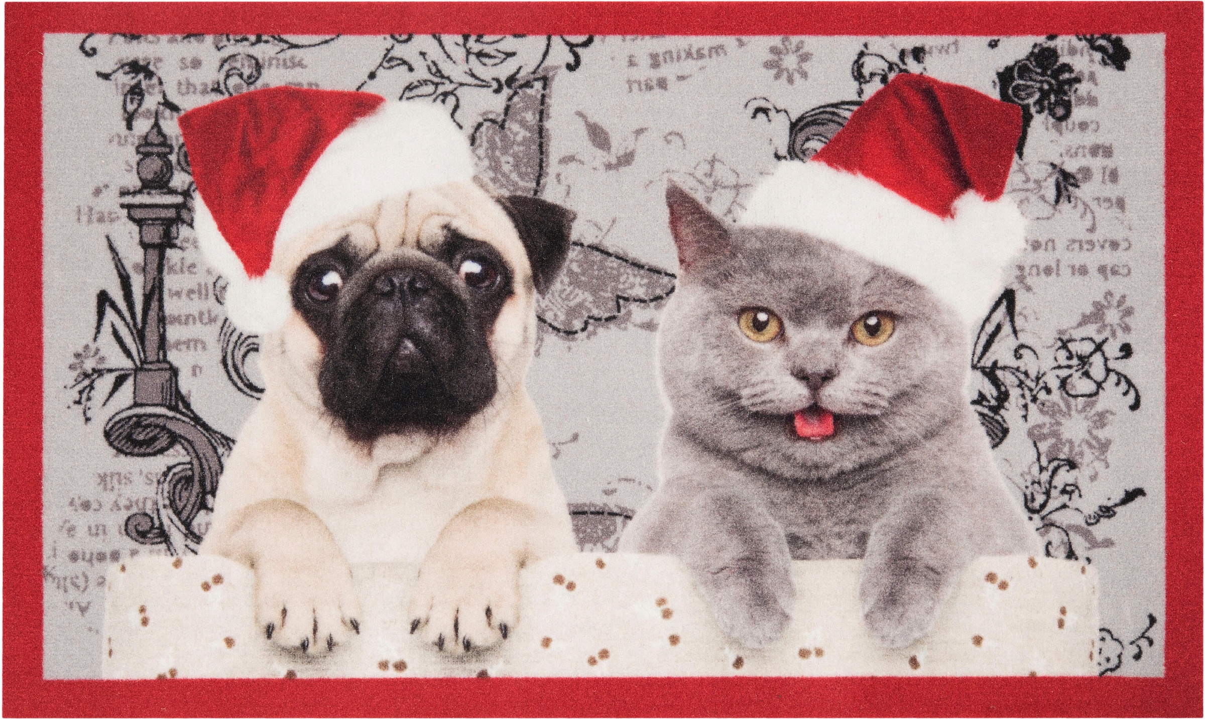 HANSE Home Fußmatte »Christmas Cat Dog«, rechteckig, Motiv Hund & Katze,  Pflegeleicht, Rutschfest, Weihnachten, Waschbar