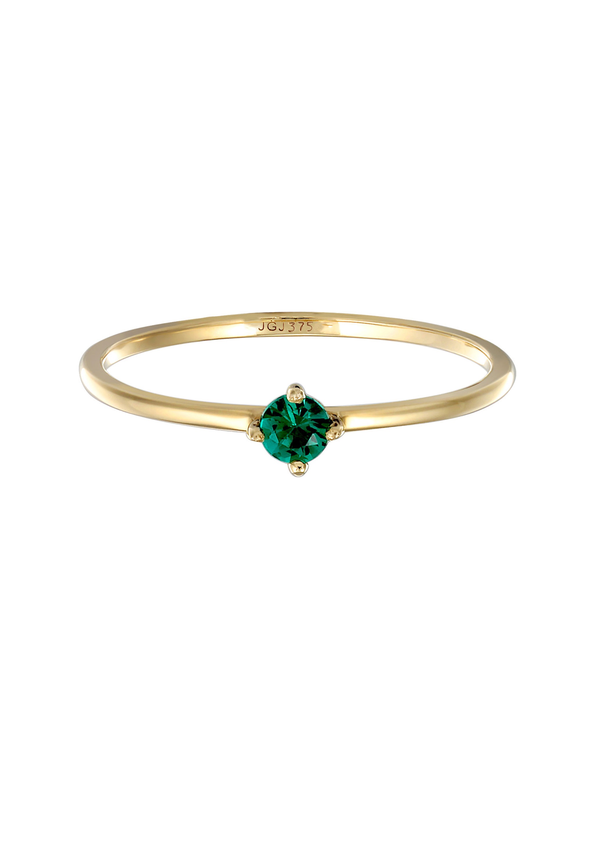 Elli Premium Silberring »Ring Synthetischer Smaragd Solitär 375er Gelbgold«