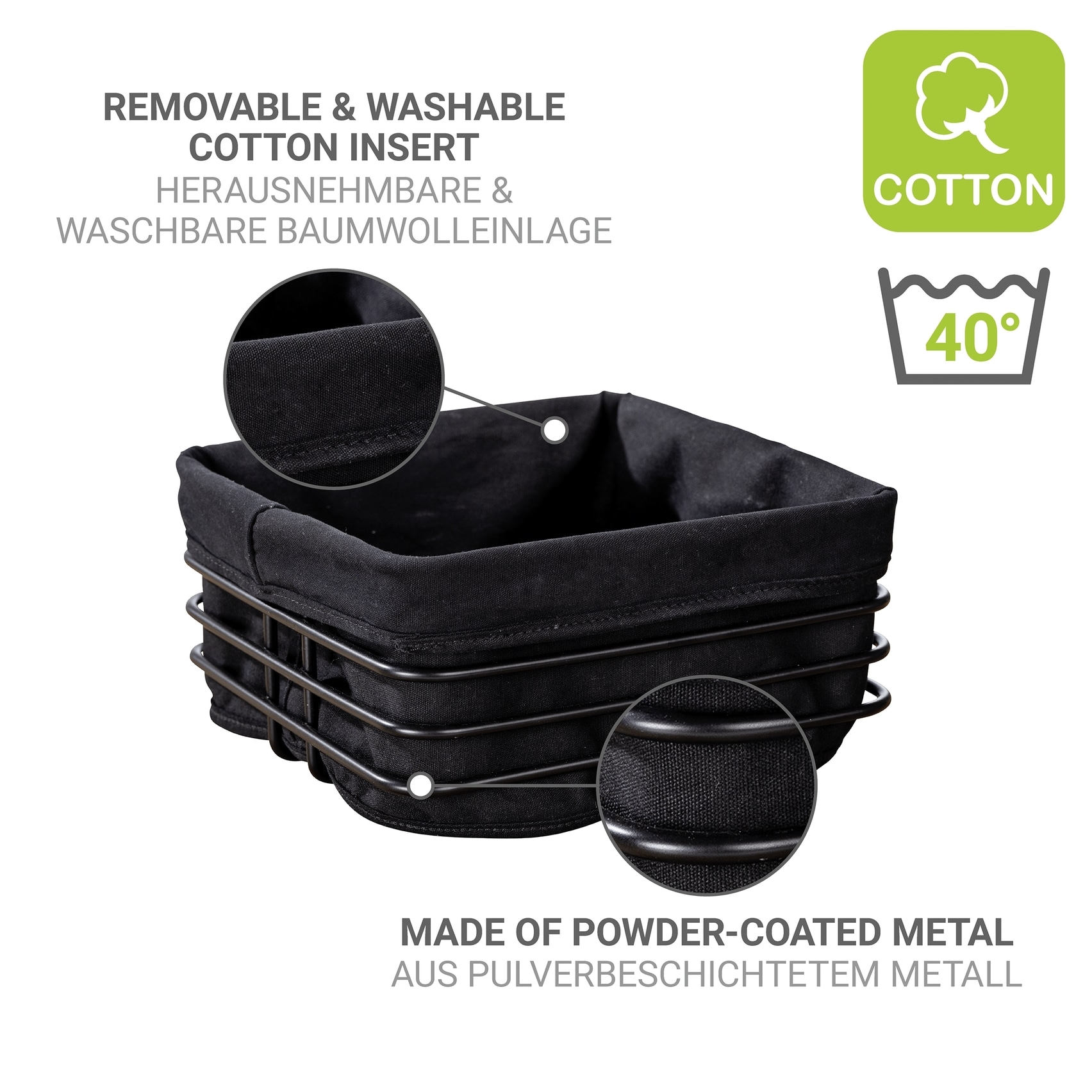 WENKO Brotkorb »Modell Premium Square« Set, 2 tlg. tlg. robustem Korbgestell mit herausnehmbarer Einlage