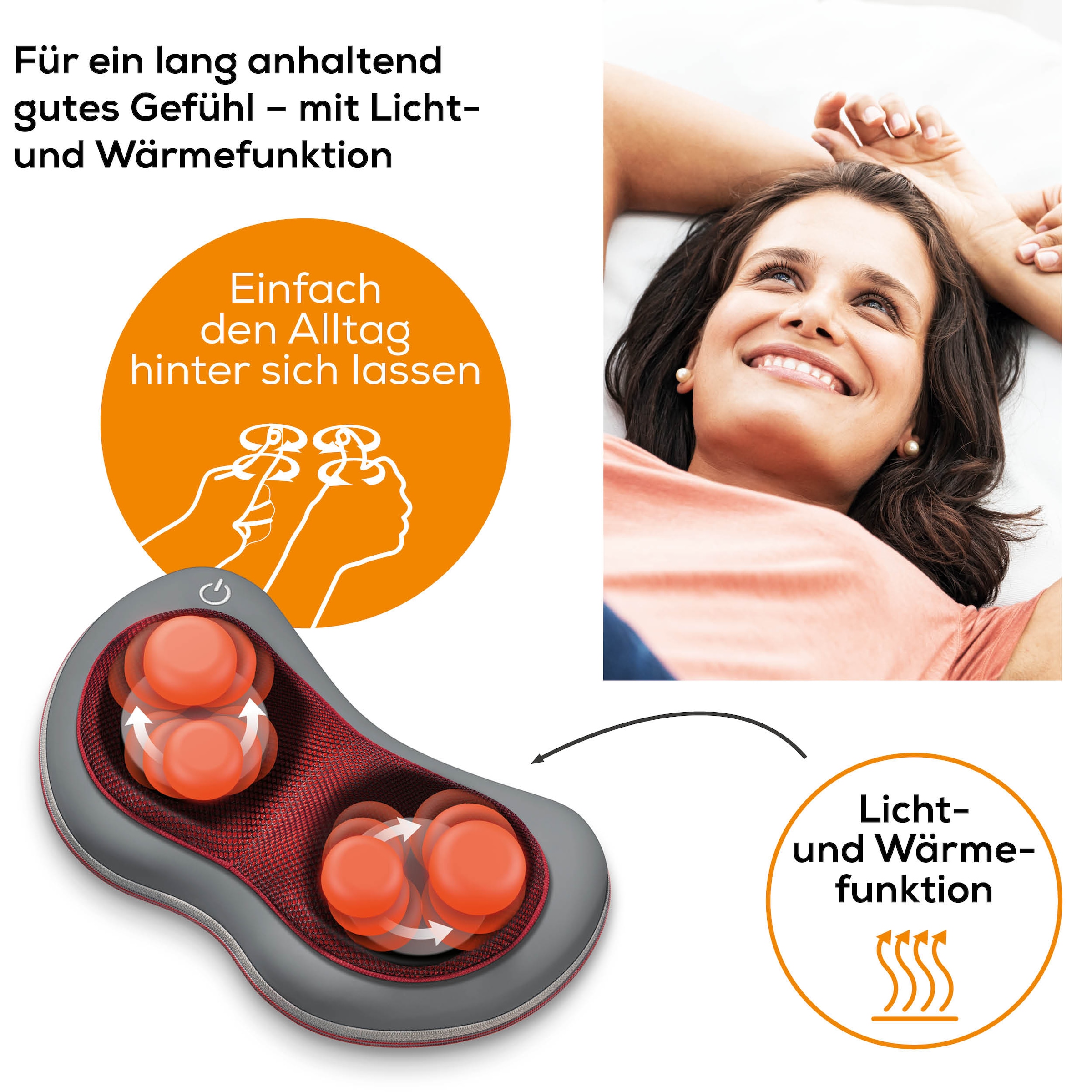 BEURER Shiatsu-Massagekissen »MG 149 für wohltuende Shiatsu-Massagen mit 4 Massageköpfen«, Mit Licht- und Wärmefunktion, waschbarer Bezug bei 30°C