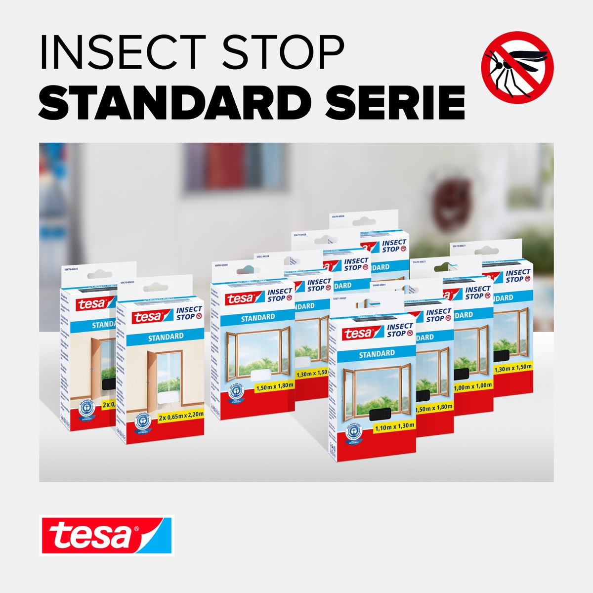 tesa Insektenschutz-Fensterrahmen »Insect Stop Standard Fliegengitter für Fenster - 1.1 m :1.3 m«, Insektenschutzgitter -Fliegenetz ohne Bohren -zuschneidbar