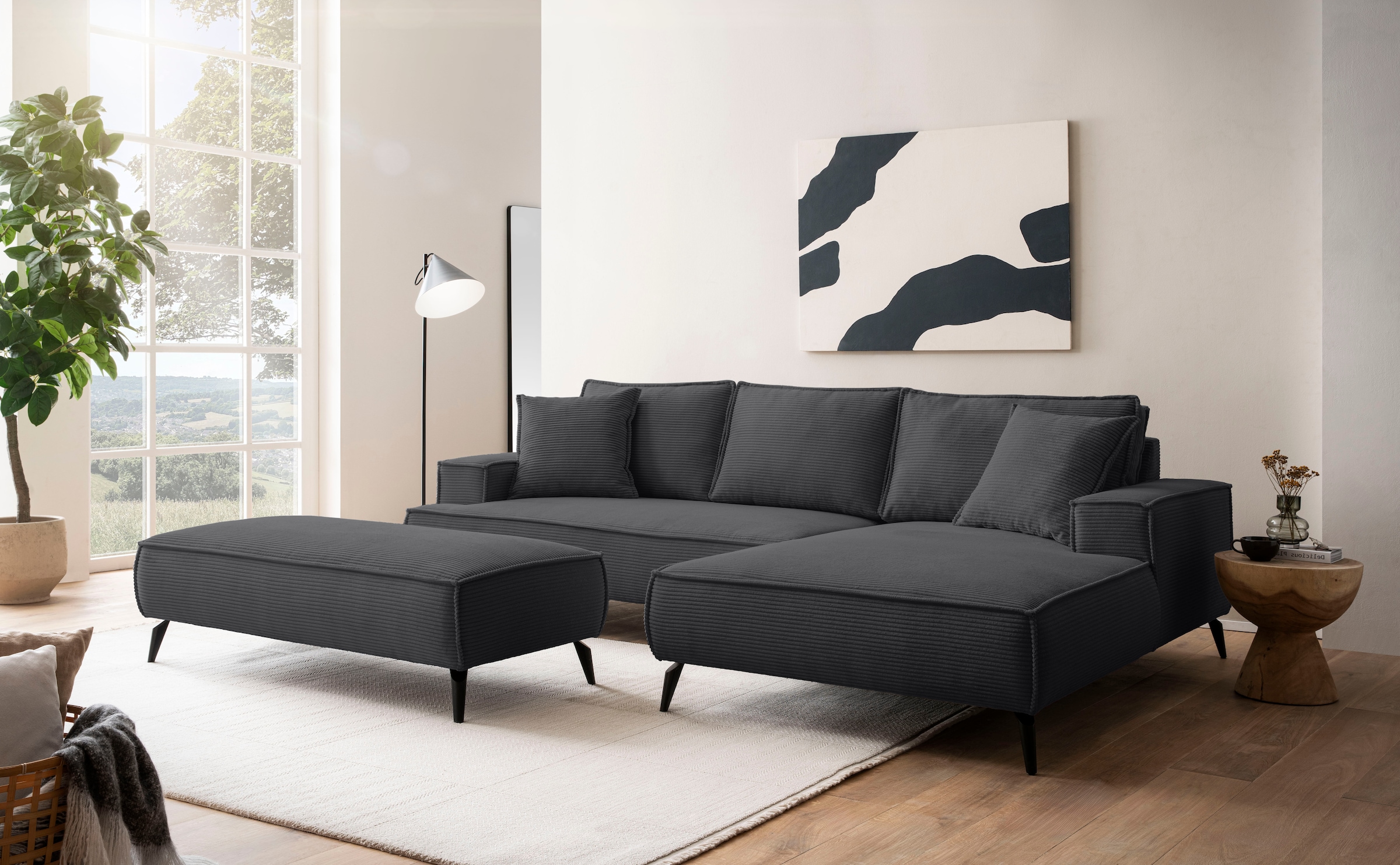 Home affaire Sitzgruppe »TVINNU, Polsterecke L-Form, Schlaffunktion, mit Hocker« Set,  Set, stellbar zum Schlafsofa (Krokodilverbinder)