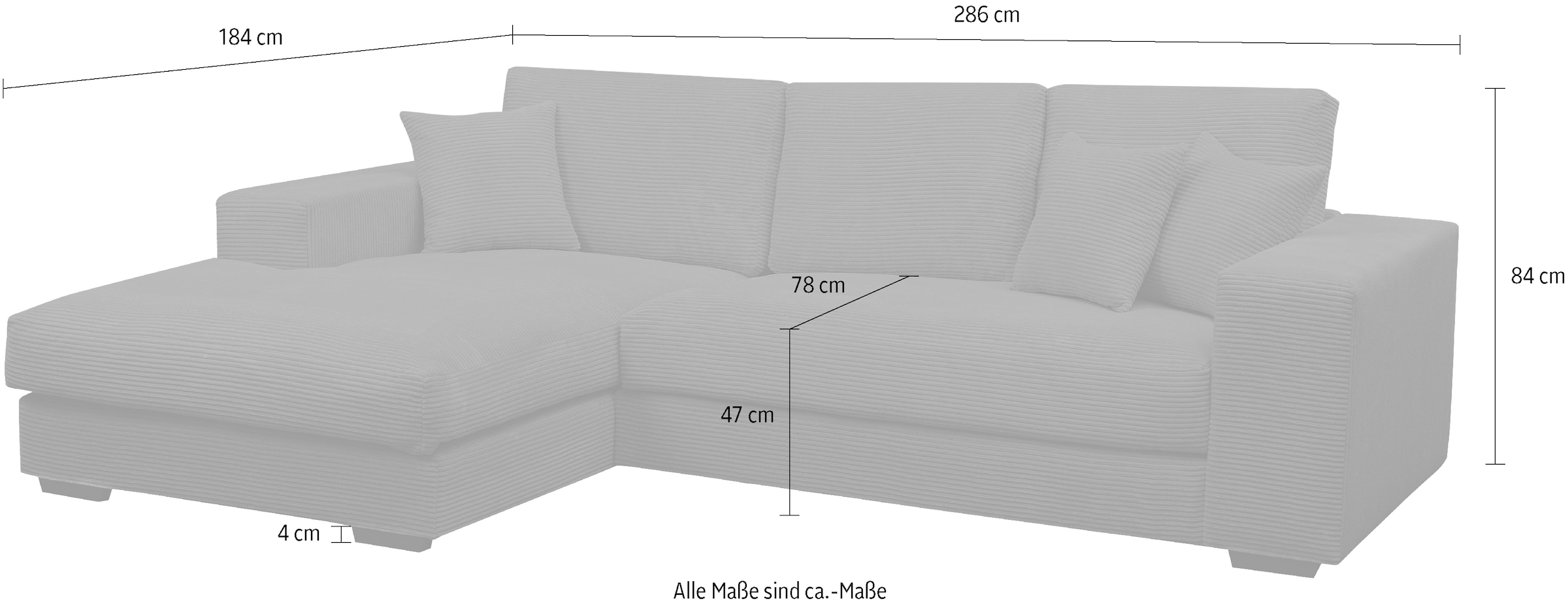 WERK2 Ecksofa »Eden modern und zeitlos, geschmackvolles Sofa, Breite 286cm, L-Form«, Design Ecksofa in Cord mit besonders weichem Sitzkomfort