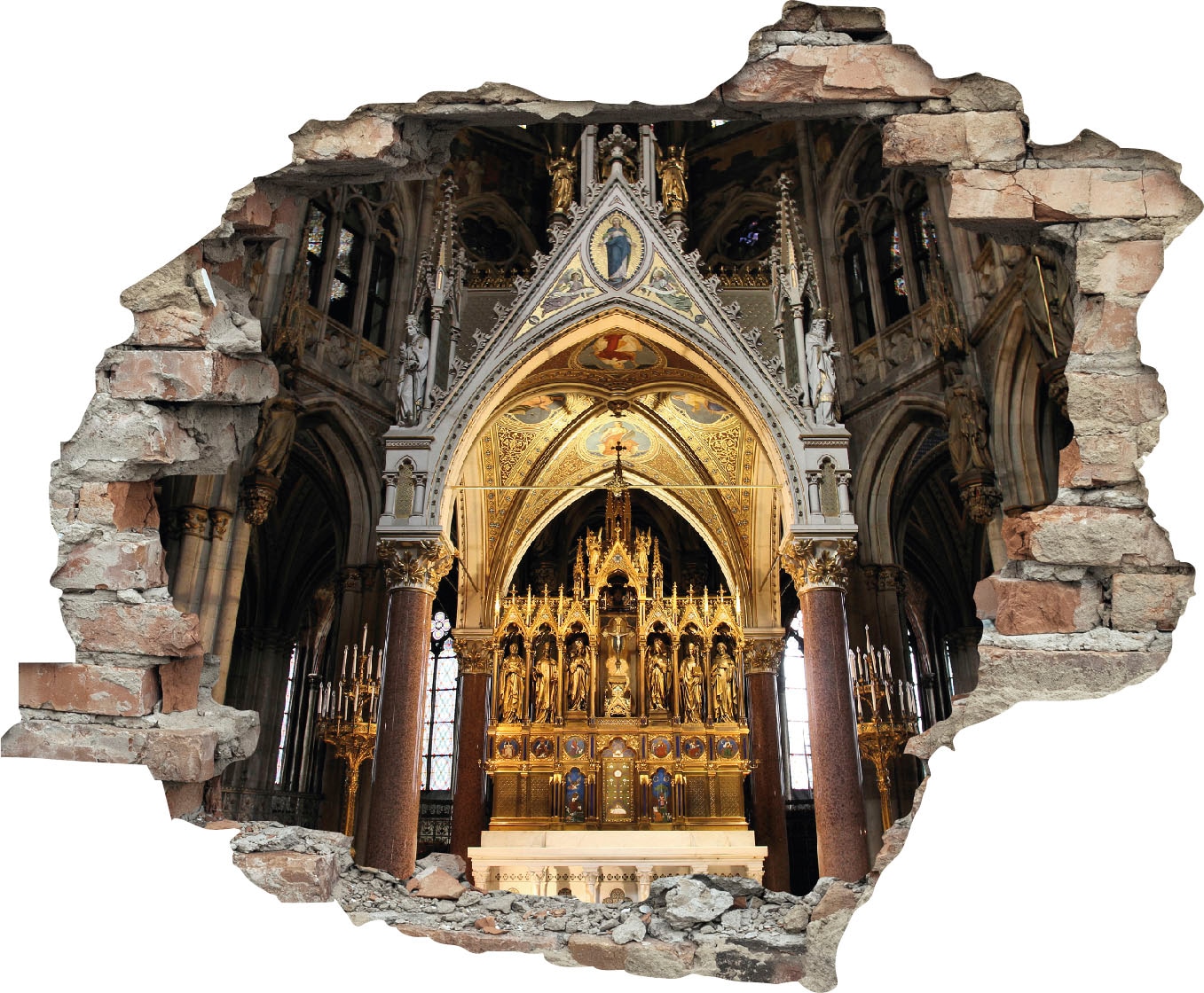 queence Wandtattoo »Altar«, (1 St.), Wandsticker, Wandbild, selbstklebend, 3D, Wanddurchbruch