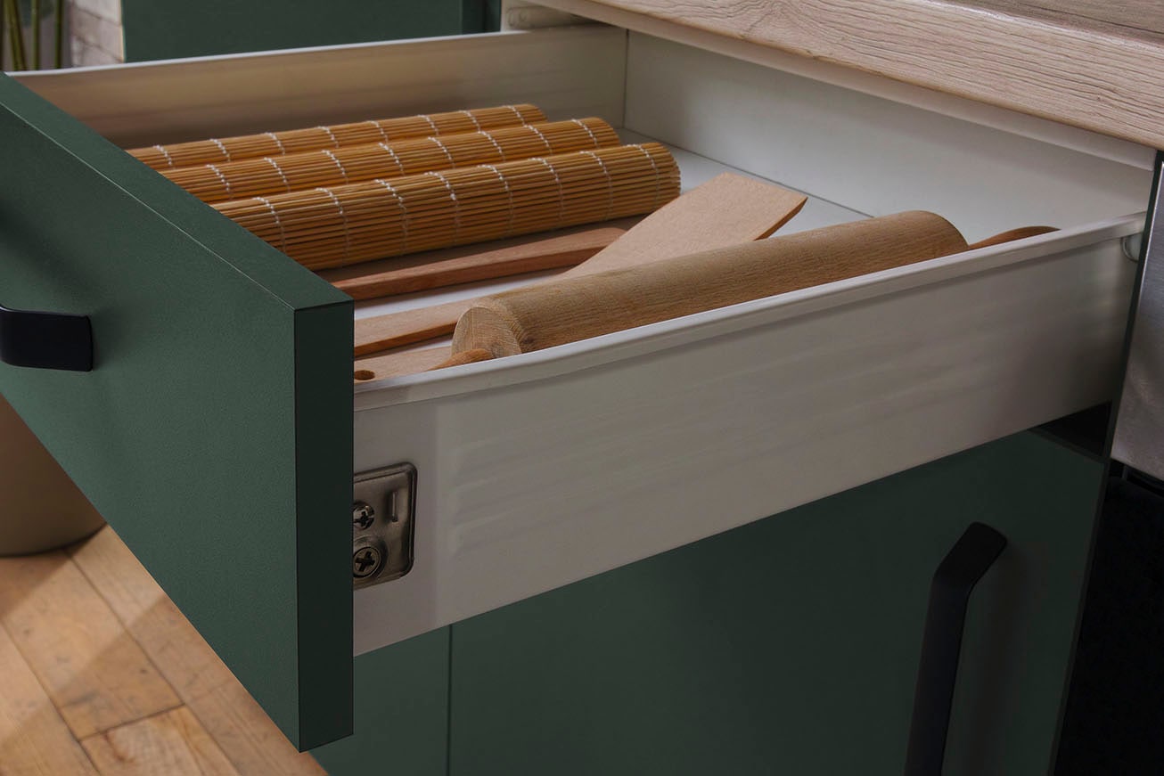 wiho Küchen Küchenzeile »"Simi", wahlweise mit E-Geräten, mit verstellbaren Füßen«, Soft-Close-Funktion in Schubkästen und Auszügen, Breite 220 cm