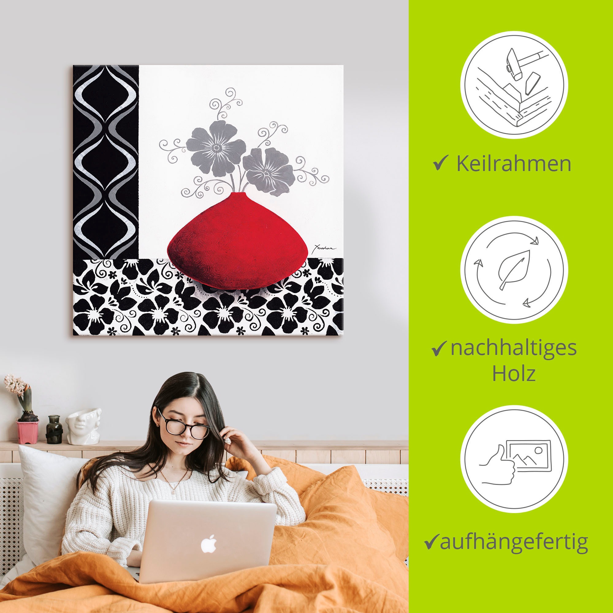Artland Wandbild »Blumenmuster«, Vasen & Töpfe, (1 St.), als Leinwandbild, Poster, Wandaufkleber in verschied. Größen