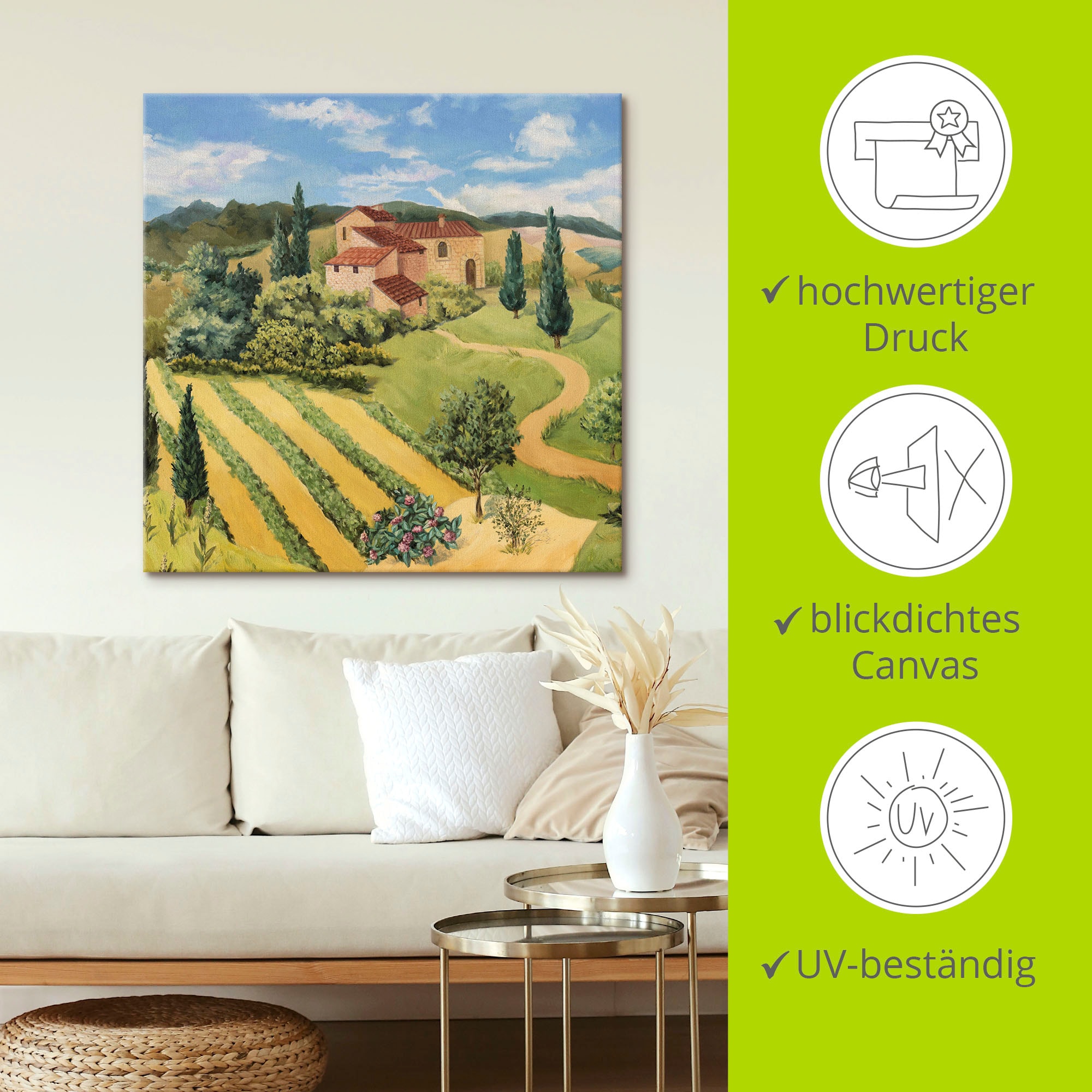 Artland Leinwandbild »Toskanalandschaft II«, Europa, (1 St.), auf Keilrahmen gespannt