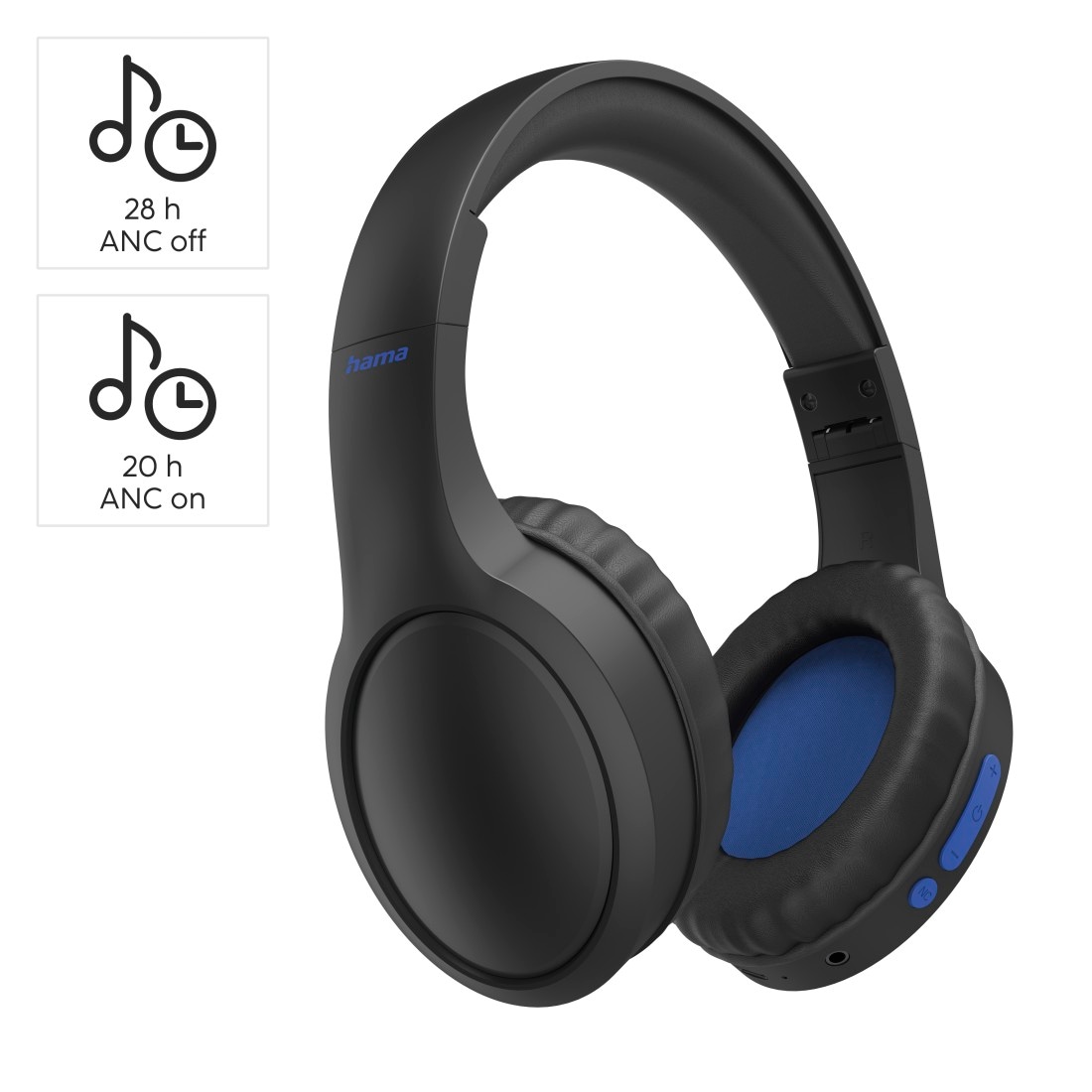 Hama Bluetooth-Kopfhörer »Bluetooth®Kopfhörer kabellos, Over-Ear, integriertes Mikrofon«, A2DP Bluetooth-AVRCP Bluetooth-HFP, Active Noise Cancelling (ANC)-Geräuschisolierung, Aktive Geräuschreduzierung, Siri und Google Assistant, faltbar