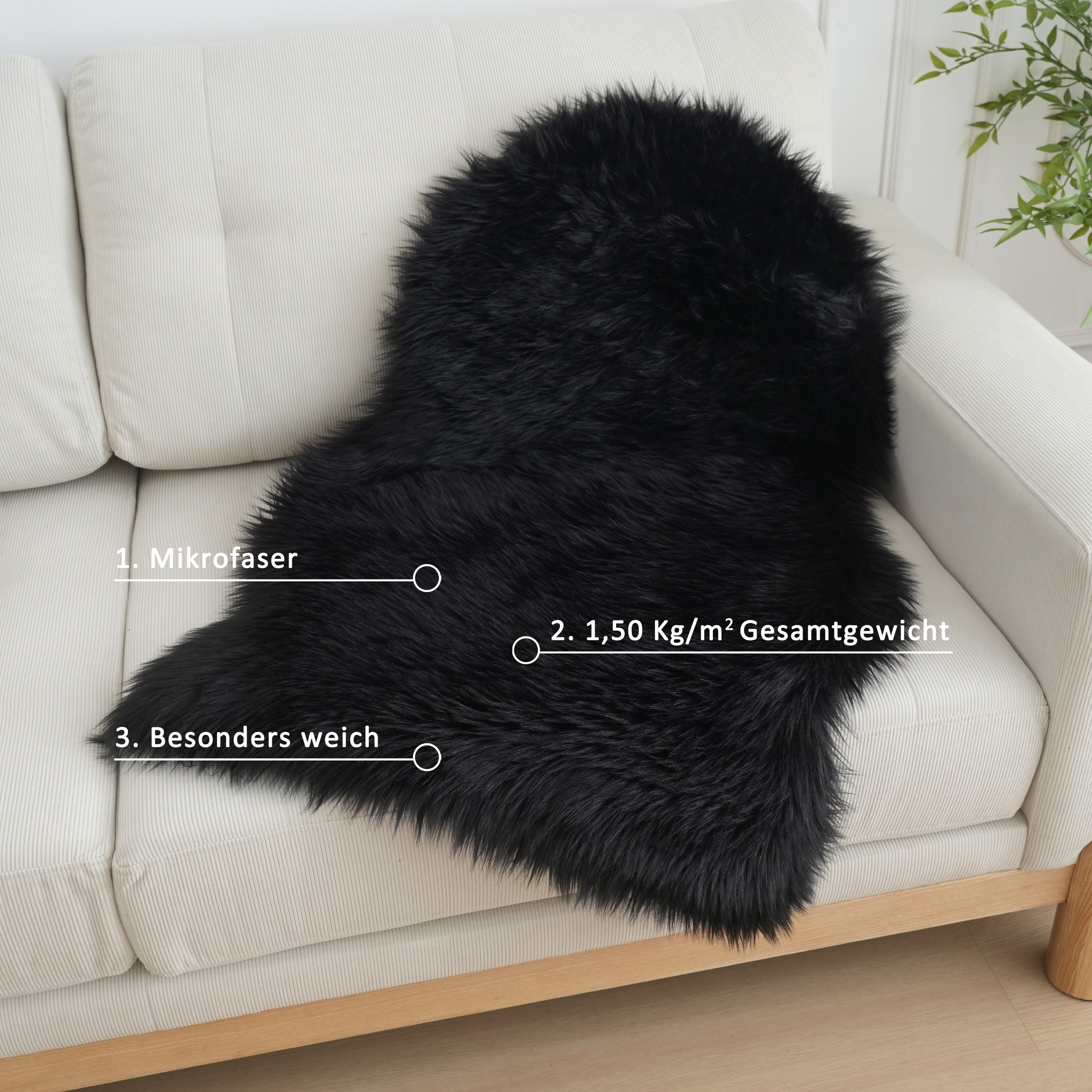 Home affaire Fellteppich »Dena Teppiche, Fellform, waschbar«, fellförmig, 60 mm Höhe, Kunstfell, weich, Uni-Farben, Wohnzimmer, Schlafzimmer, Esszimmer