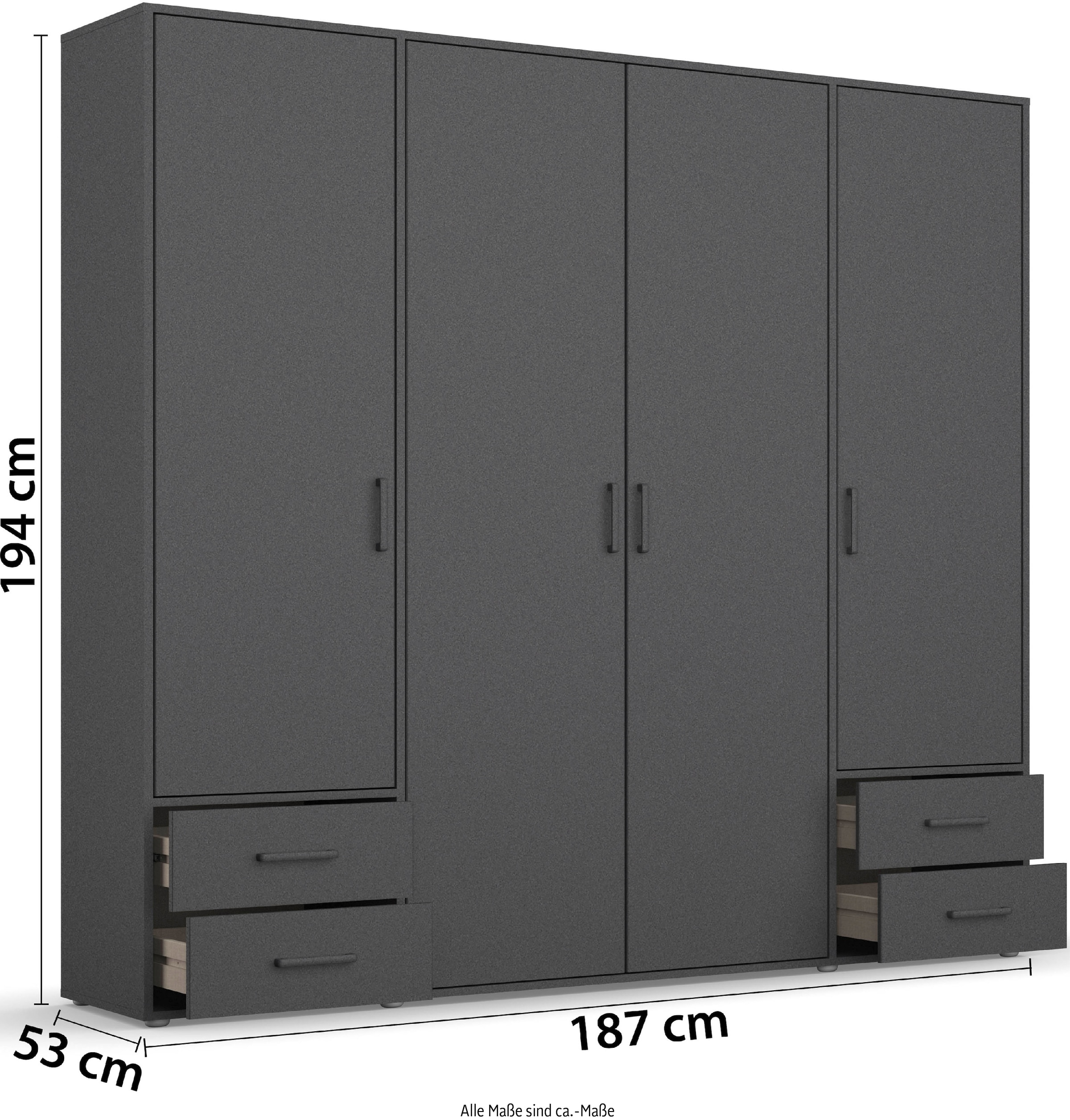 rauch Drehtürenschrank »Voyager, Kleiderschrank mit Außenschubkästen, Garderobe«, (in 3 verschiedenen Ausstattungen BASIC/CLASSIC/PREMIUM), Made in Germany