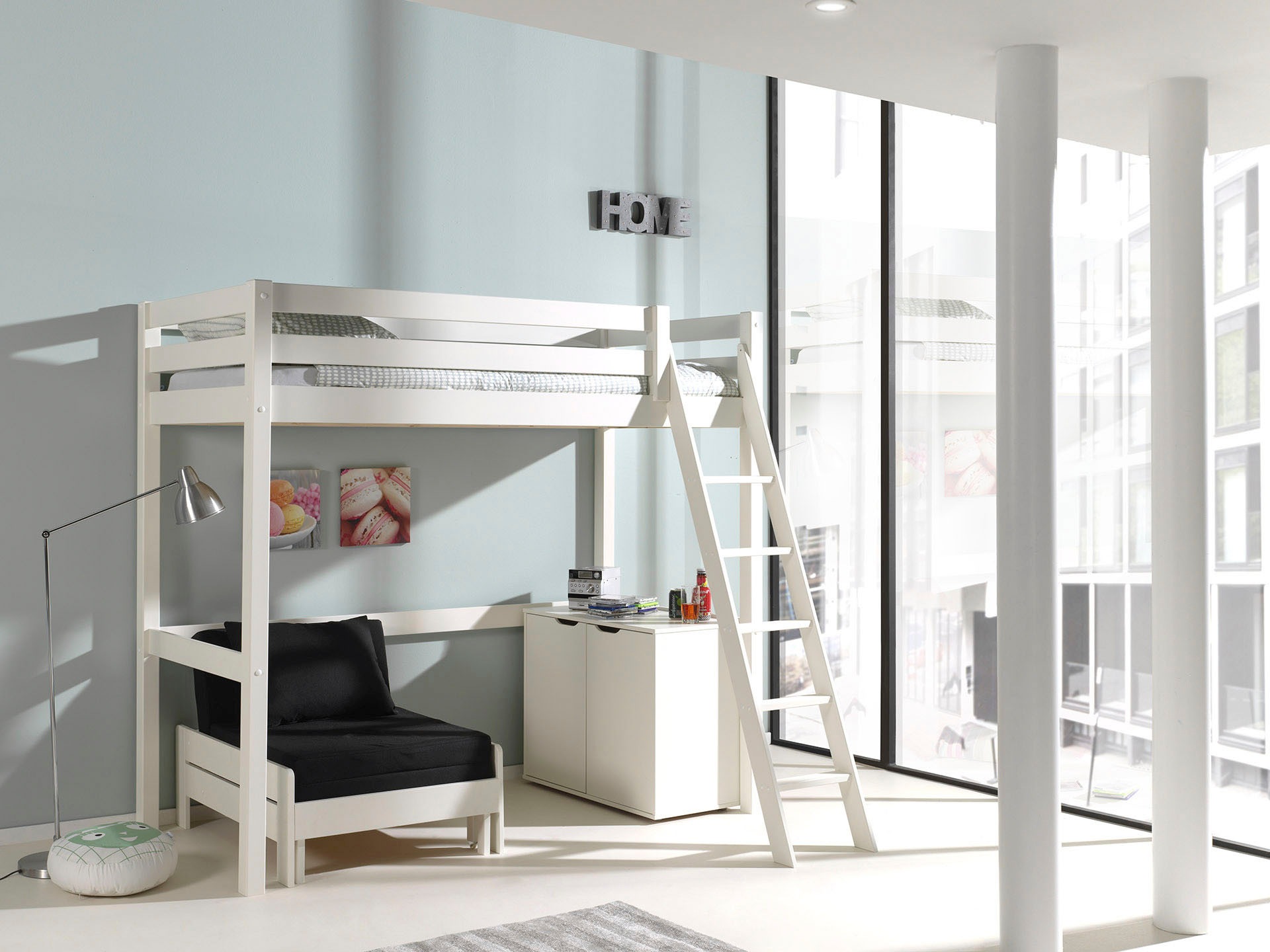 Vipack Hochbett, (Made in Europe), Hochbett mit 90 x 200 cm Liegefläche, ausziehbarer Schlafsessel