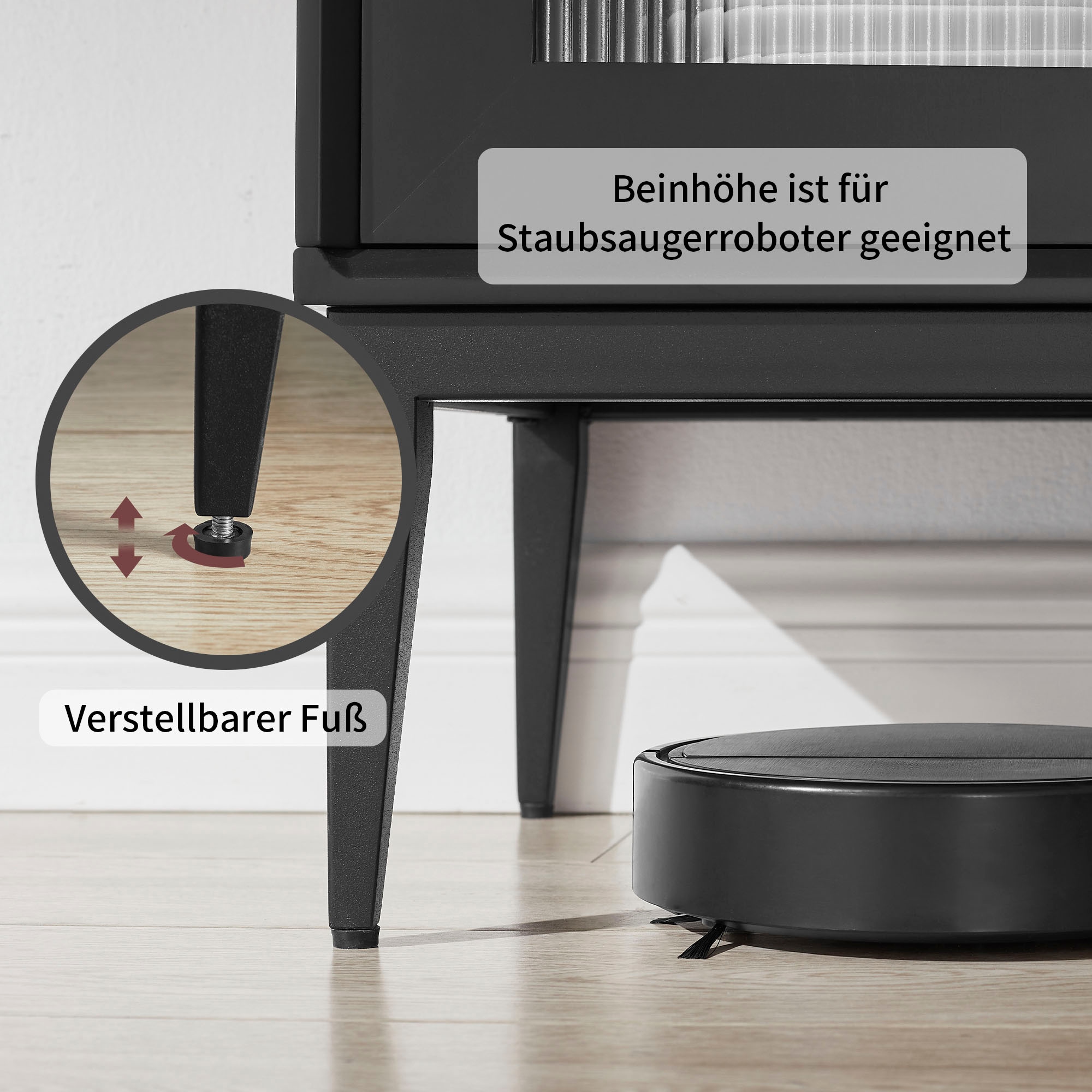 Leonique Sideboard »Lavisha« FSC-zertifiziertes Holz kombiniert Melamin, verchromten Metallgriffen