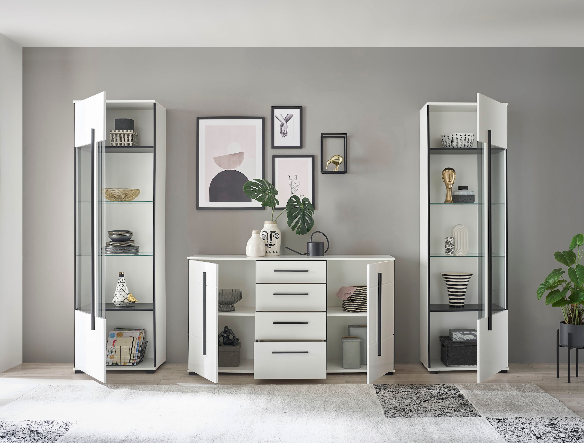 Home affaire Wohnwand »Cantara, moderne Anbauwand, Wohnzimmer-Set, in Eiche Evoke oder Weiß« Set, 