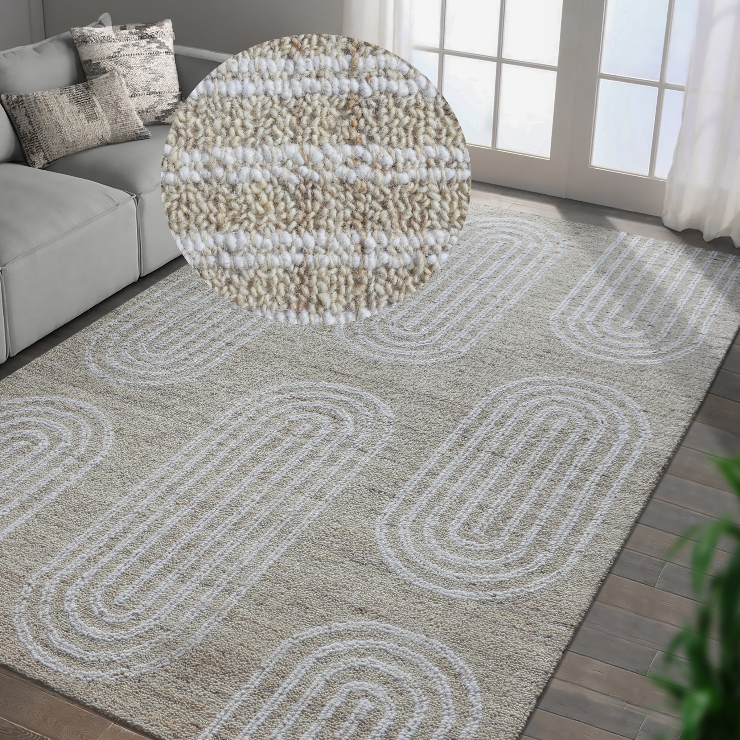 my home Wollteppich »Boras, handgefertigt, Wolle, Hoch-Tief-Struktur,« rechteckig 11 mm Höhe einfarbig, Wolle, Teppich, Wohnzimmer, Schlafzimmer, Esszimmer