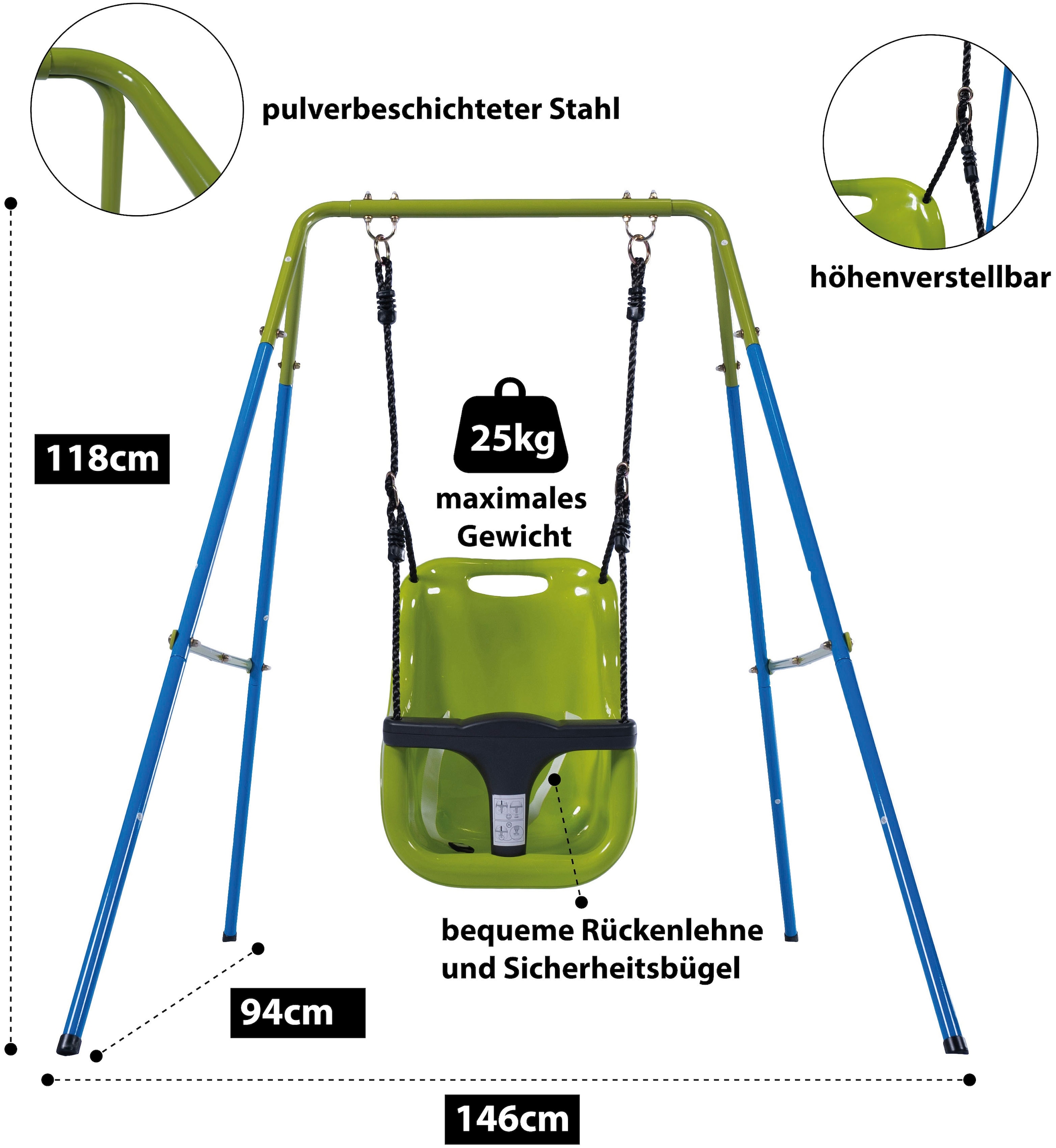 SANDORA Einzelschaukel, mit Schaukelgestell, Belastbarkeit max. 25 Kg