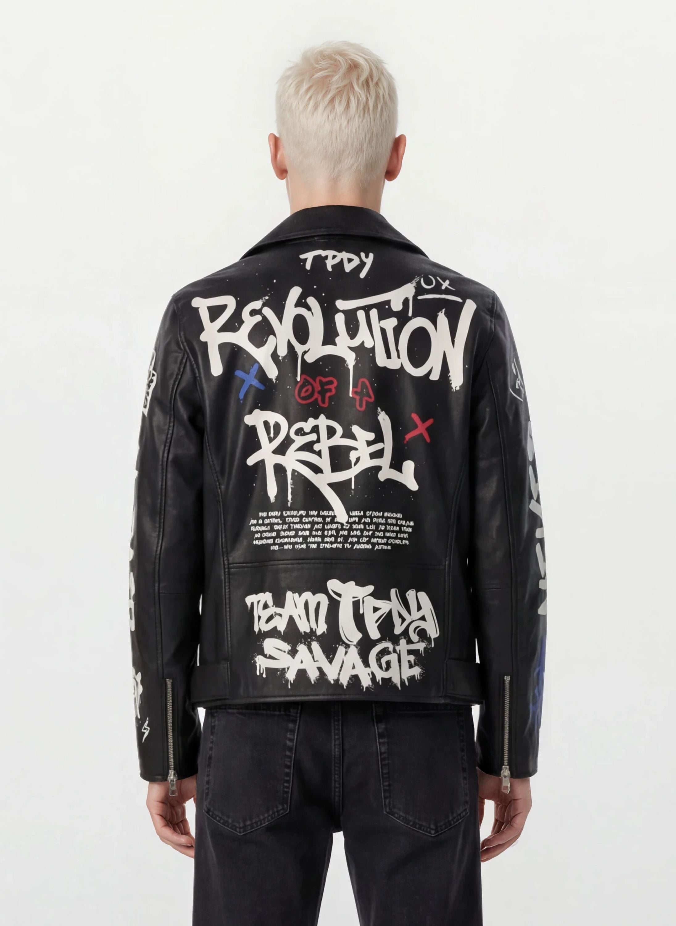 trueprodigy Lederjacke »Danis Auffälliger Graffiti Print« ohne Kapuze