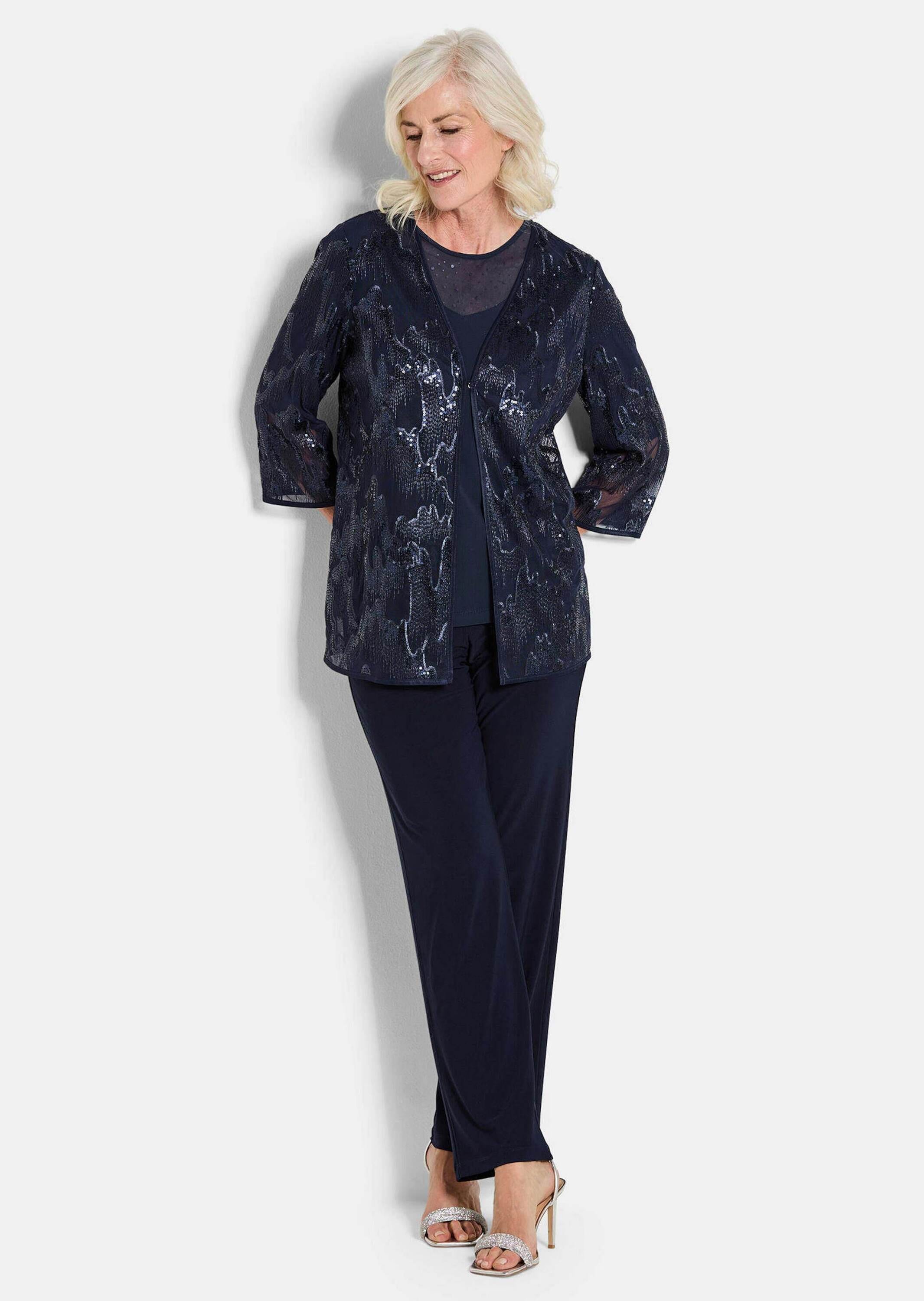 GOLDNER Satinbluse »Kurzgröße Edle Pailletten-Jacke, V-Ausschnitt«
