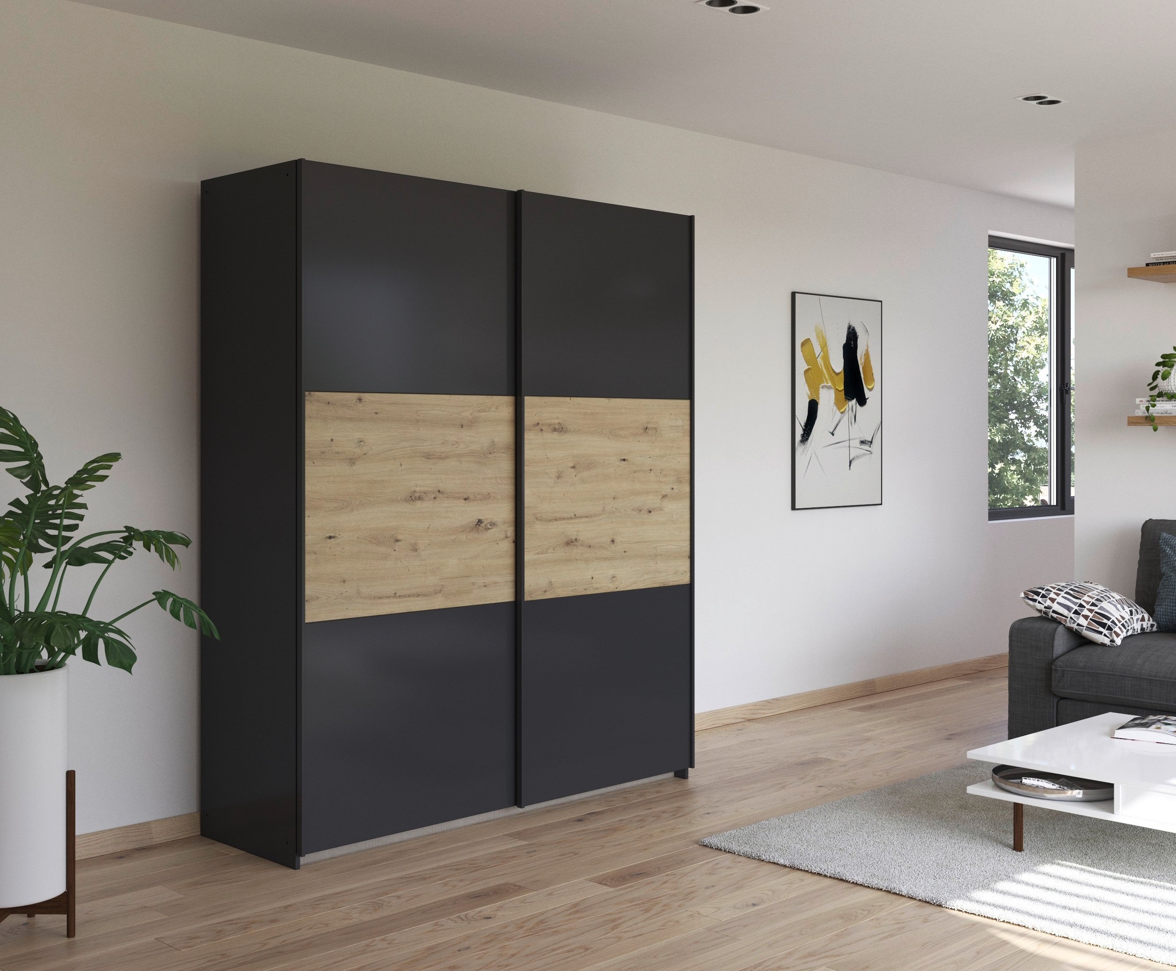 rauch Schwebetürenschrank »Kleiderschrank Schrank Garderobe Garderobenschrank Wäscheschrank NEO«, (in 3 verschiedenen Ausstattungen BASIC/CLASSIC/PREMIUM), mit großzügigem Stauraum und vielfältigen Farbkombinationen