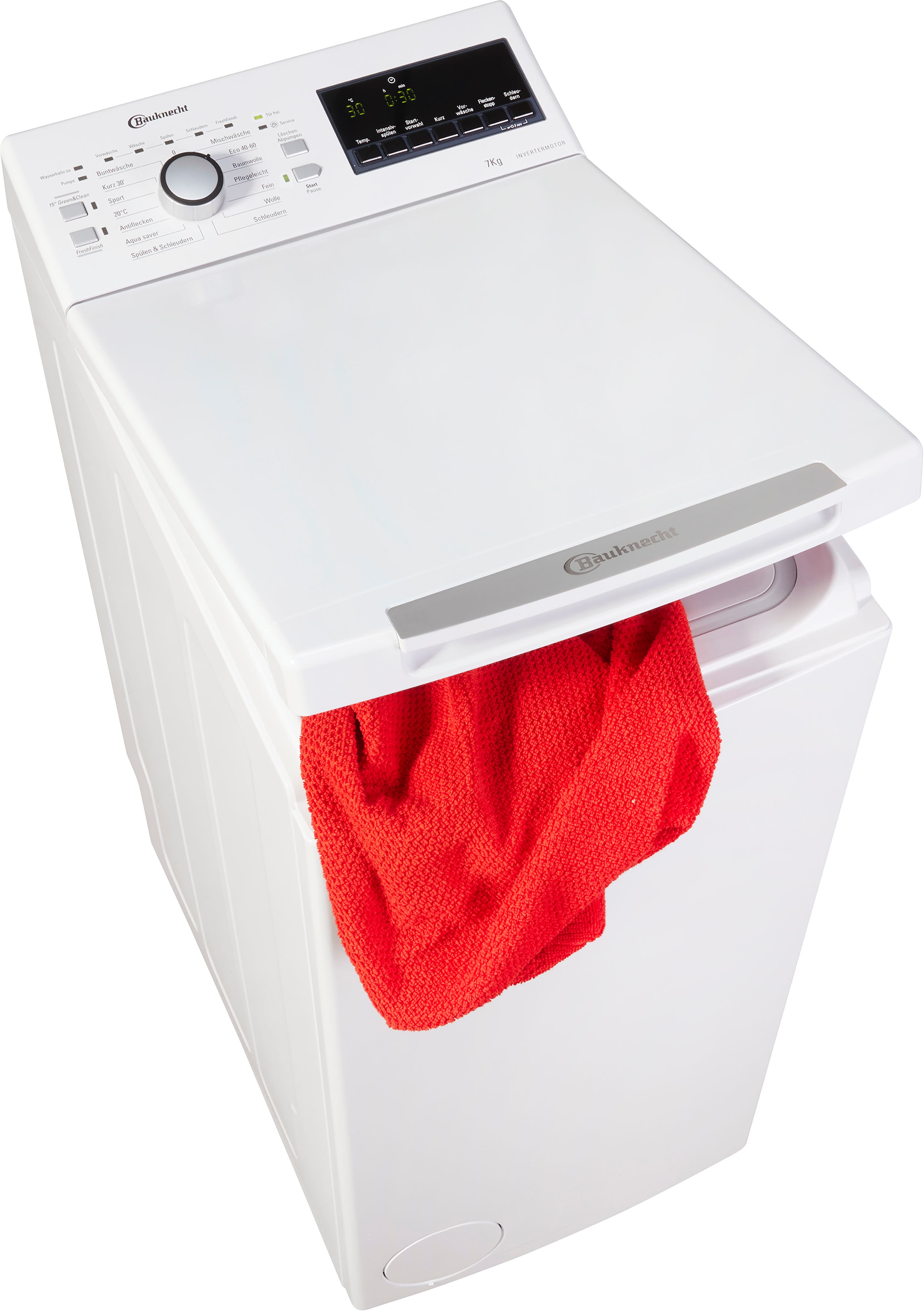 BAUKNECHT Waschmaschine Toplader »WAT Eco 712 B3«, 7 kg, 1200 U/min, Kurz 30 min., Vollwasserschutz, SoftOpening, Startzeitvorwahl