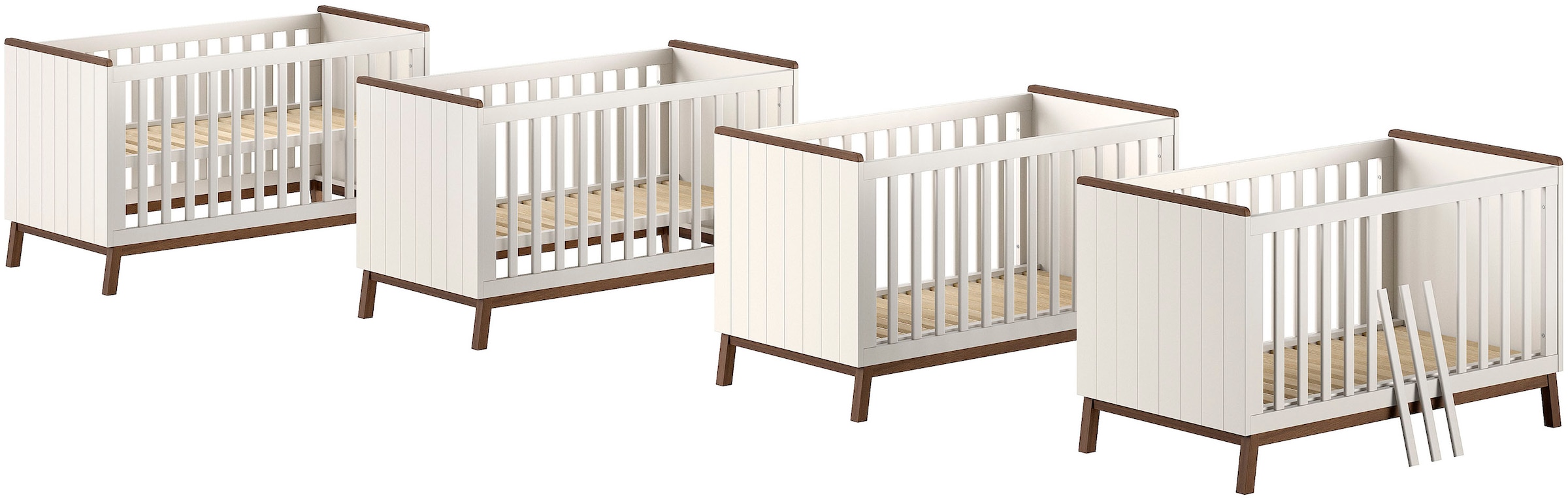 Vipack Babybett »Sezane 70x140 cm, in warmen Grau lackiert, Absatz nussbaumfarbig« mit 3-fach verstellbarem Lattenrost, später zum Junior-Bett umbaubar