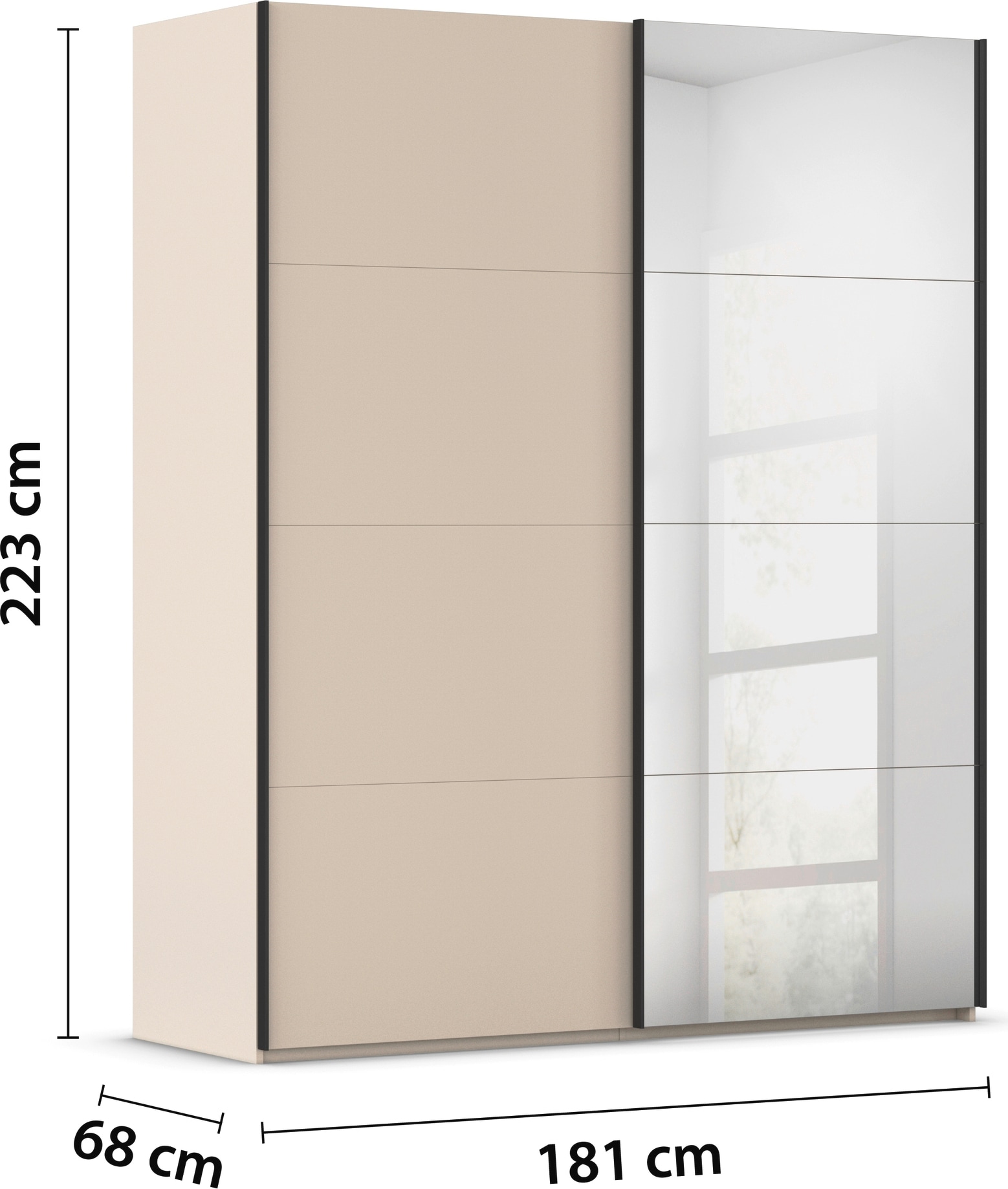 rauch Schwebetürenschrank »Kleiderschrank Schrank Garderobe Schlafzimmerschrank SCALE-FYRA« edle viergeteilte Türen mit Spiegel und vielen Farben MADE IN GERMANY