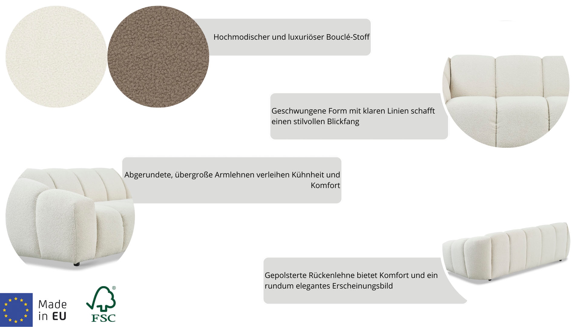 andas 3-Sitzer »Maribik«, Big-Sofa, recycelter Boucle-Stoff, plüschig, Breite 247 cm