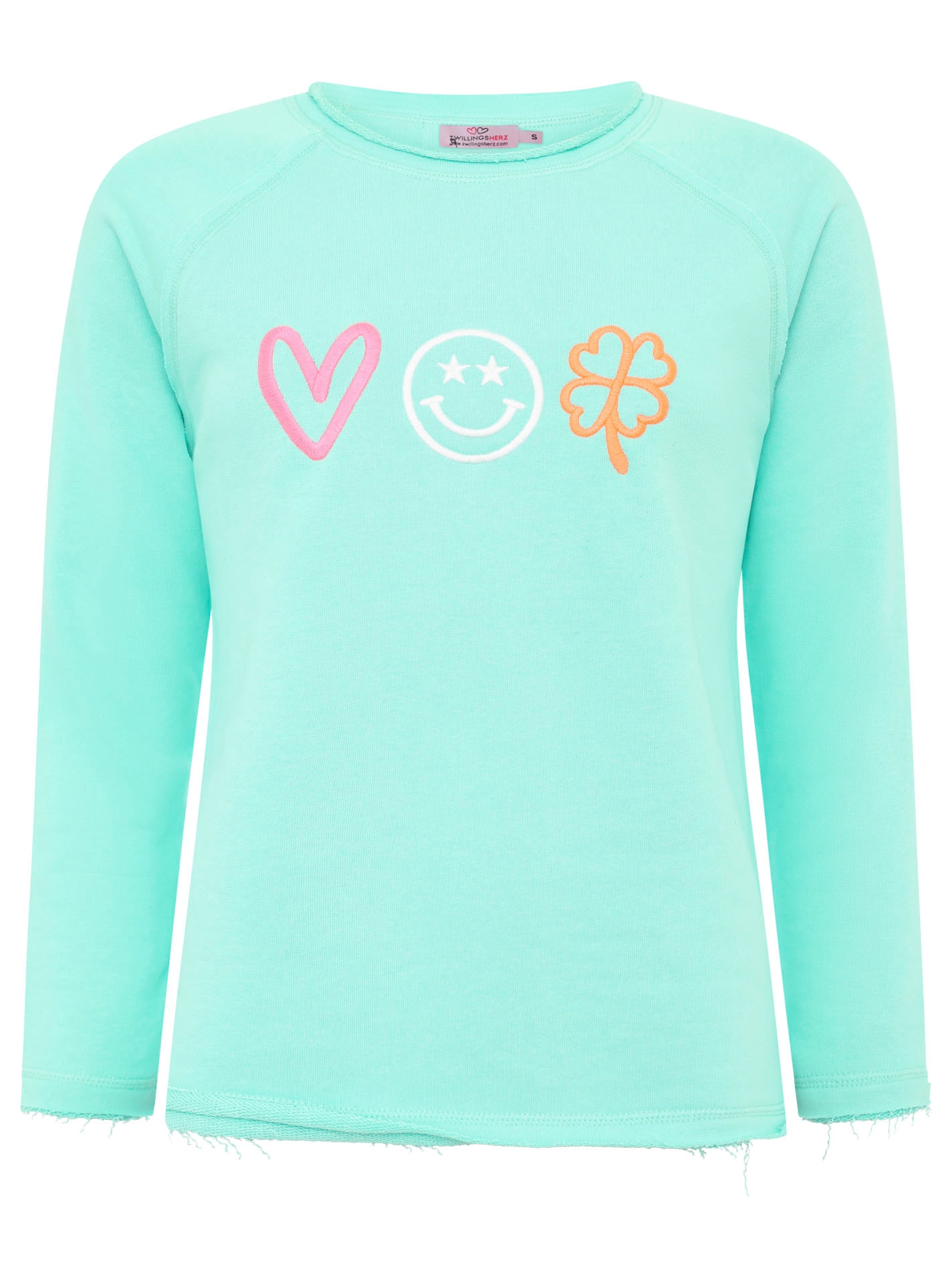 Zwillingsherz Sweatshirt »"Love Smile Luck"«, mit Used-Look Kanten und Stickerei vorne und hinten
