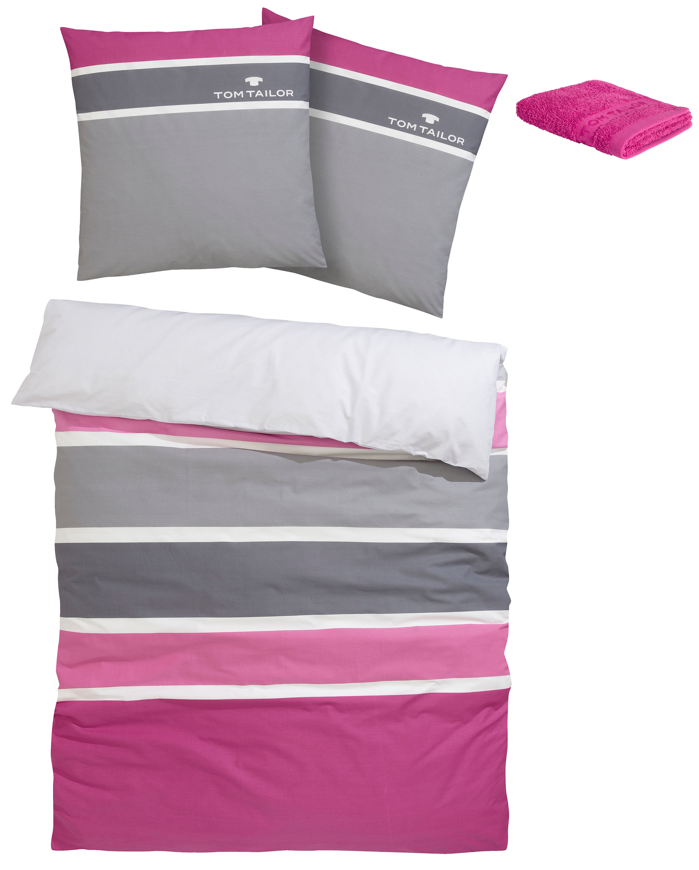 TOM TAILOR HOME Bettwäsche »Felix in Gr. 135x200 oder 155x220 cm«, mit GRATIS-Zugabe: Gästehandtuch (100% Baumwolle), mit Reißverschluss
