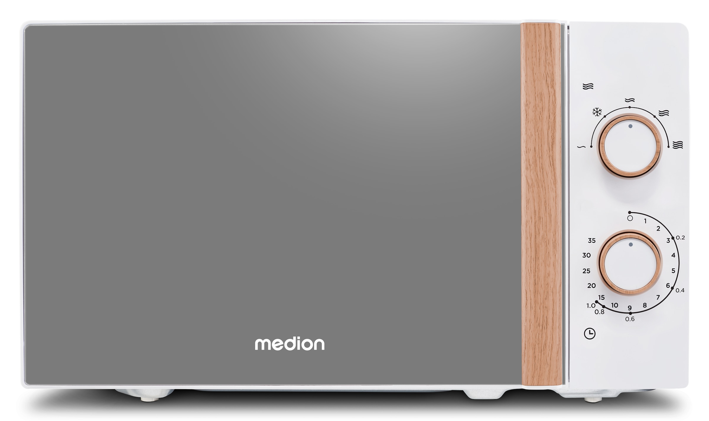 Micro-Ondes – MEDION MD10596 – 20L – 700 W – 5 niveaux – Mode décongeler - Design miroir avec effet bois