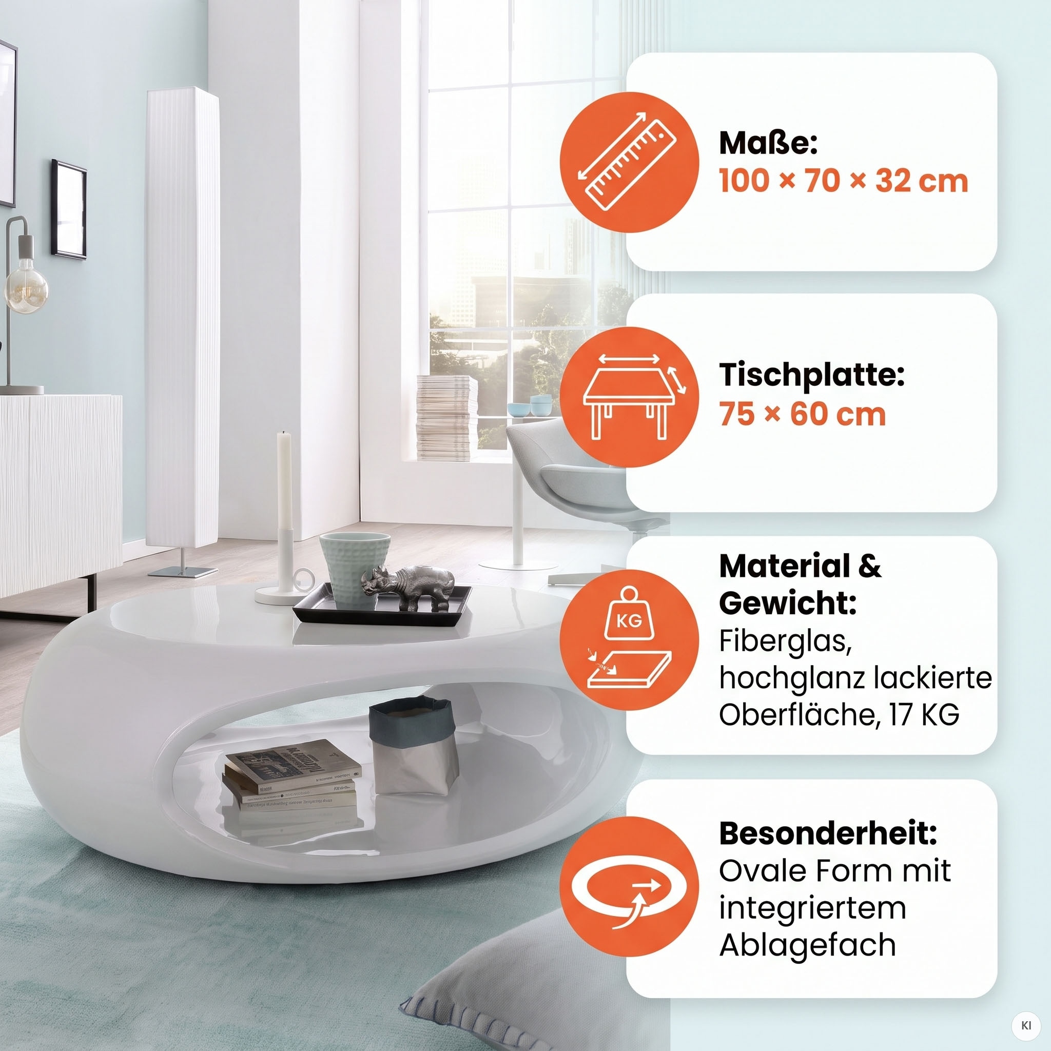 SalesFever Couchtisch »Coffeetable im minimalistischen Stil« komplett aus hochwertigem Fiberglas