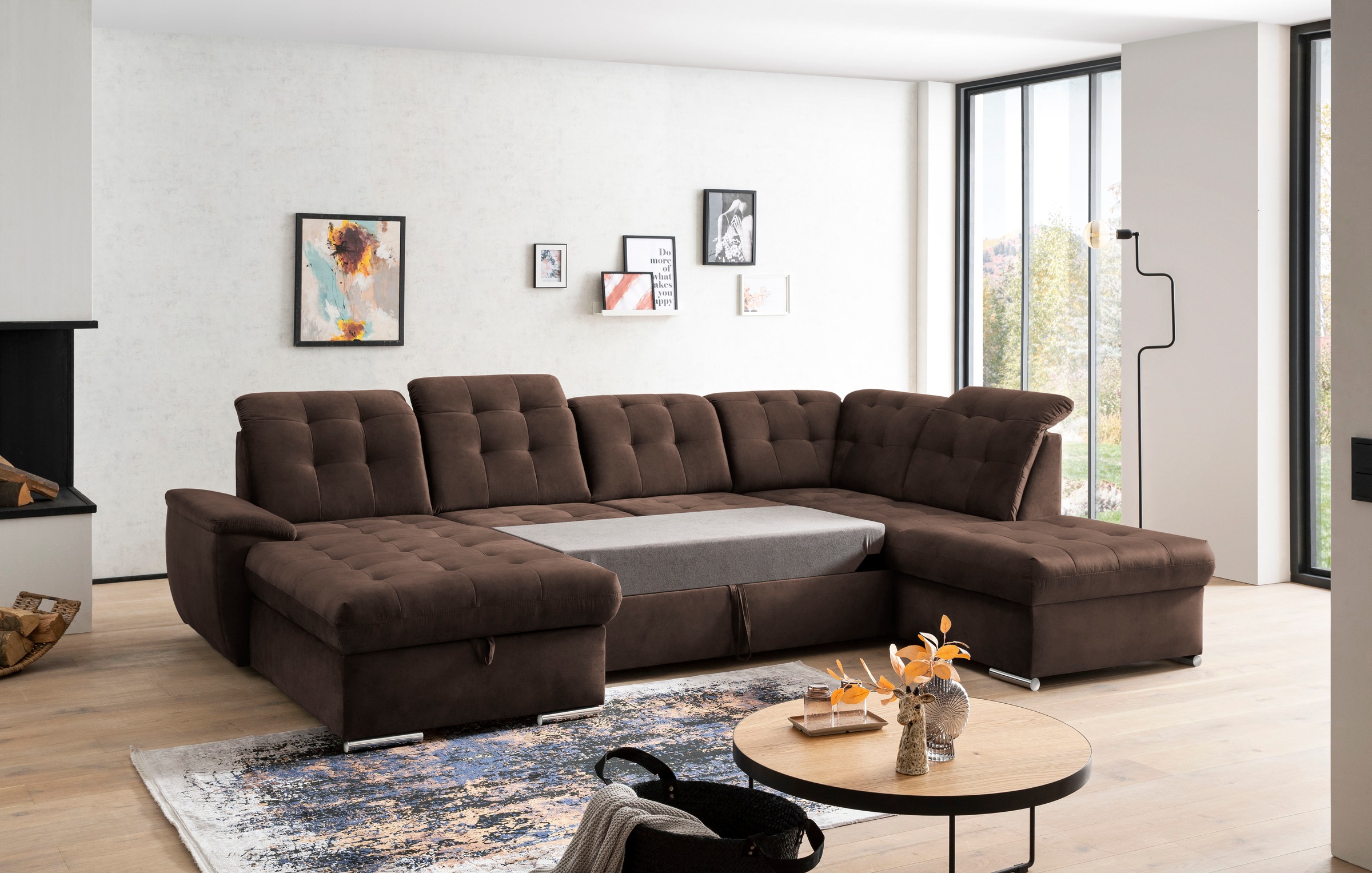 exxpo - sofa fashion Wohnlandschaft »Durango, aufwendige Sitz- und Rückenverarbeitung, bequem, U-Form«, inkl. Kopfteilverstellung, wahlweise mit Bettfunktion und Bettkasten
