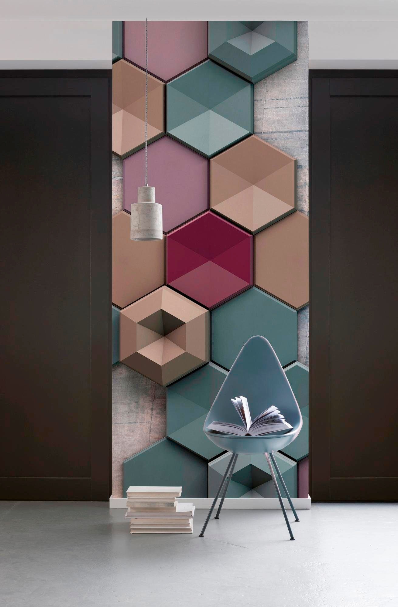 Komar Vliestapete »Digitaldruck Vlies -  Hexagon - Größe 100 x 280 cm« bedruckt glatt Wohnzimmer, Schlafzimmer