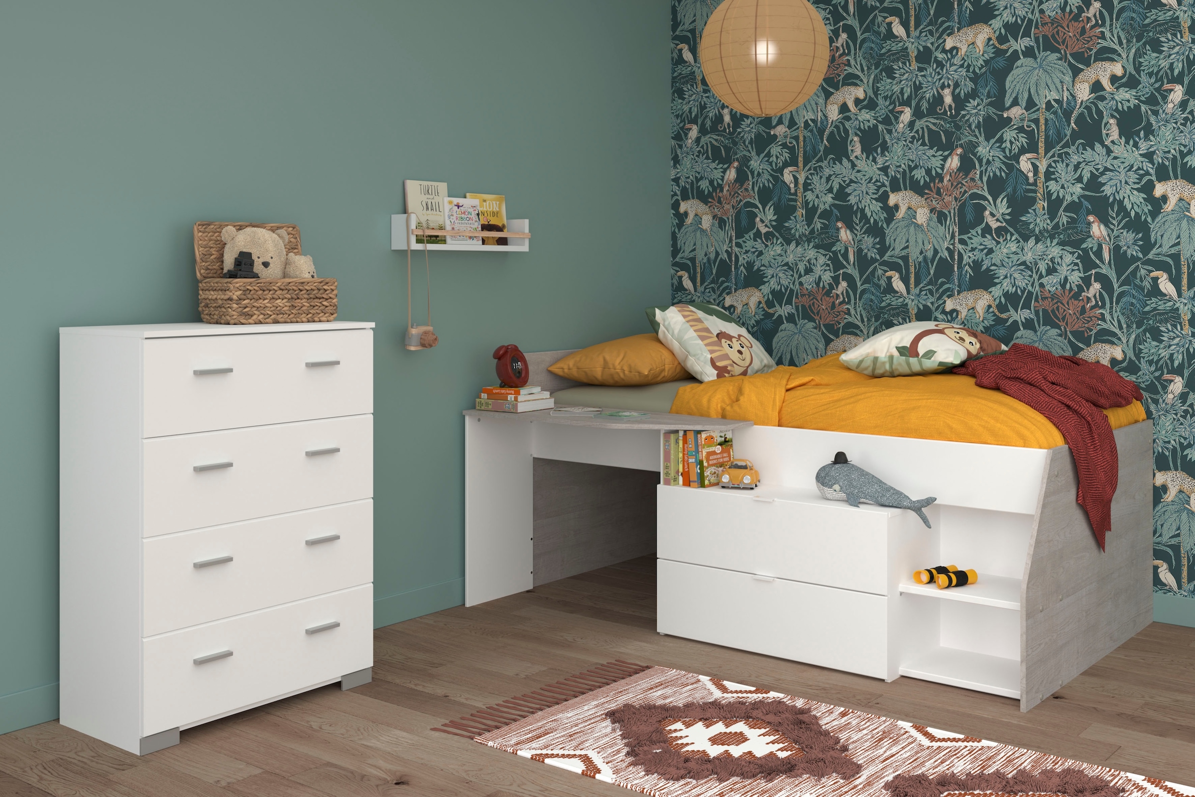 Parisot Jugendzimmer-Set »Parisot Milky 16«, (2 tlg.), viel Stauraum, halbhohes Hochbett