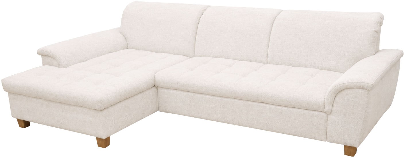 OTTO home Ecksofa »Eggery 279 x 170 cm, auch mit Schlaffunktion & Bettkasten, Holzfüße« Kopfteile verstellbar, L-Form, aus pflegeleichtem Luxus-Microfaser