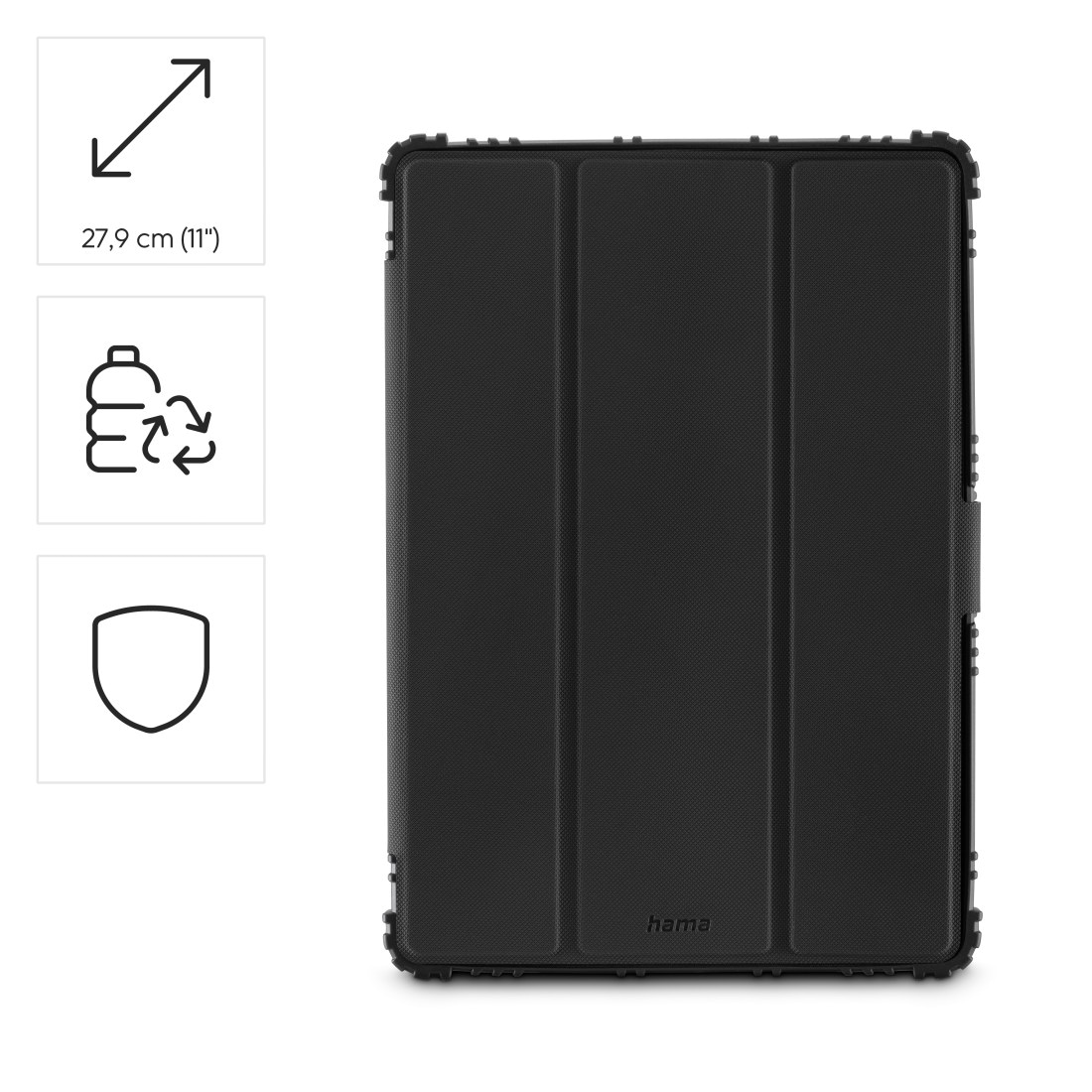 Hama Tablet-Hülle »Outdoor-Tablet-Hülle für Samsung Galaxy Tab A11+/A9+ 11", schwarz« Samsung Galaxy Tab A11+ | Tablet Stoßfest, Kantenschutz, Stiftfach, Standfunktion, Magnetverschluss