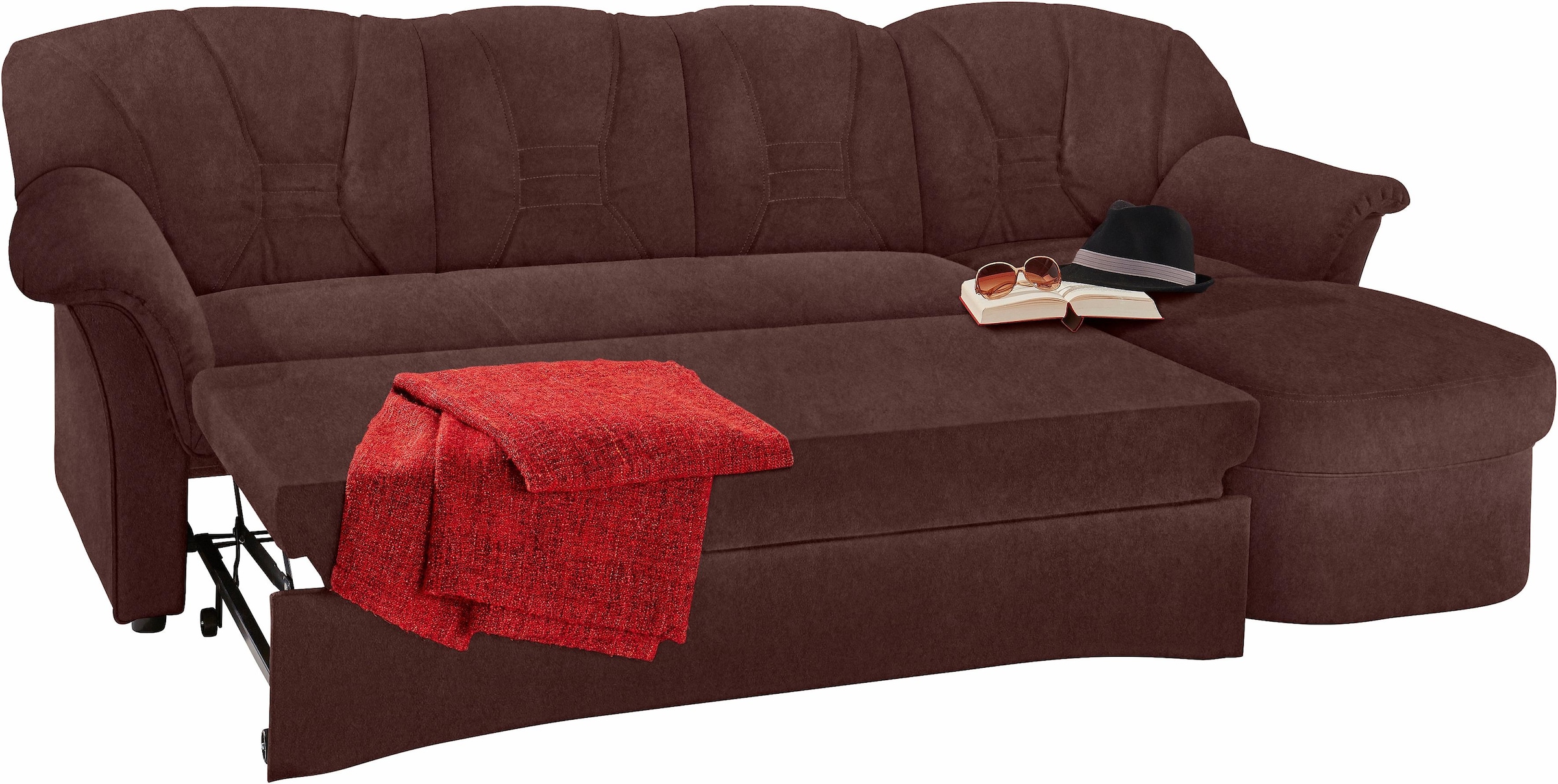 DOMO collection Ecksofa »Elva, zeitlose Formensprache, elegante Rückensteppung, L-Form«, wahlweise mit Bettfunktion und Federkern