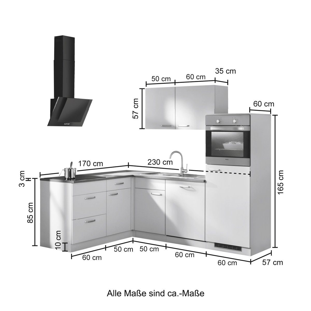 Winkelküche x bequem bestellen Küchen 230 cm 170 E-Geräten, »Michigan«, wiho mit