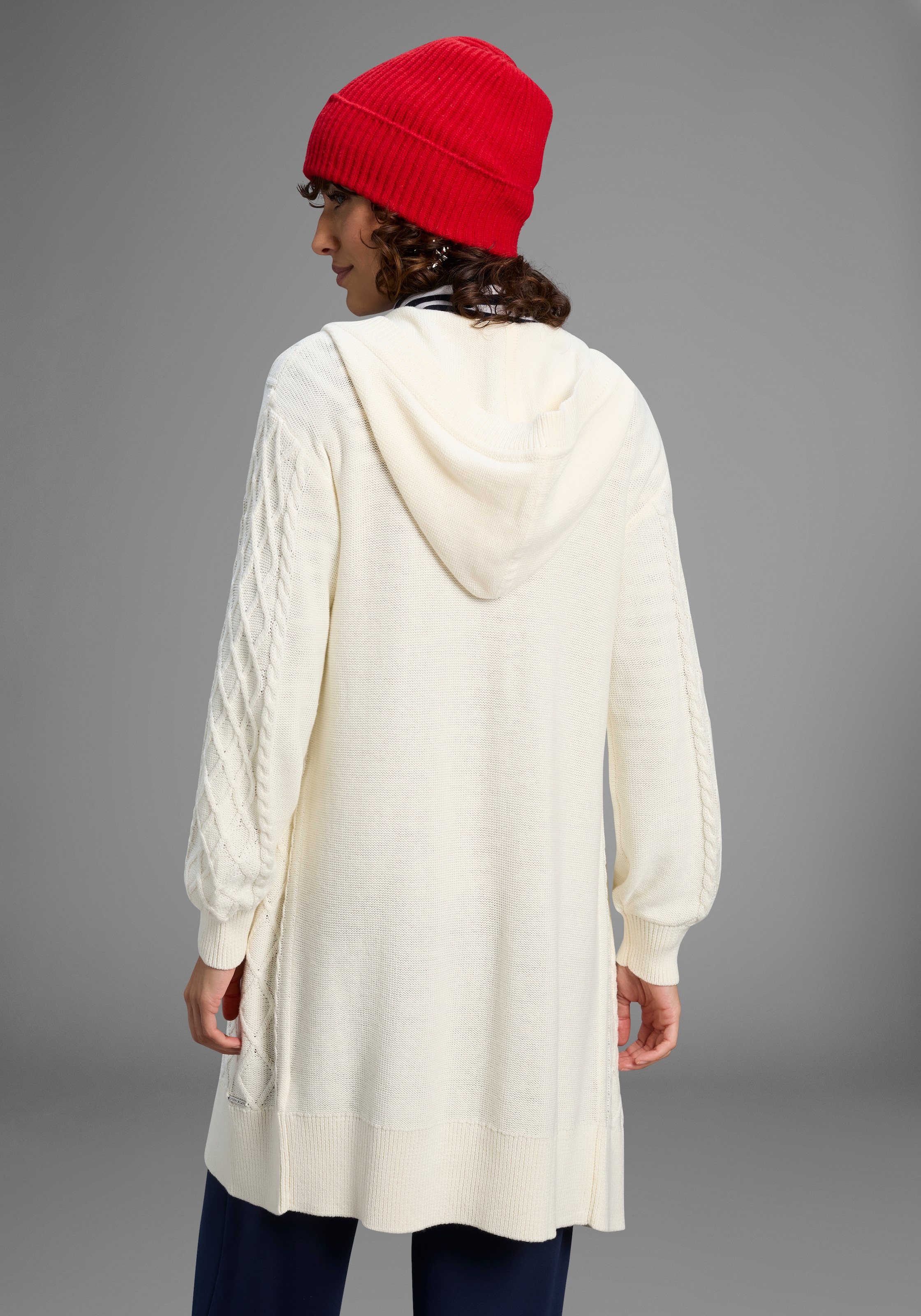 Laura Scott Longstrickjacke Übergangsstrick mit Kapuze und Zopfstrick - NEUE KOLLEKTION