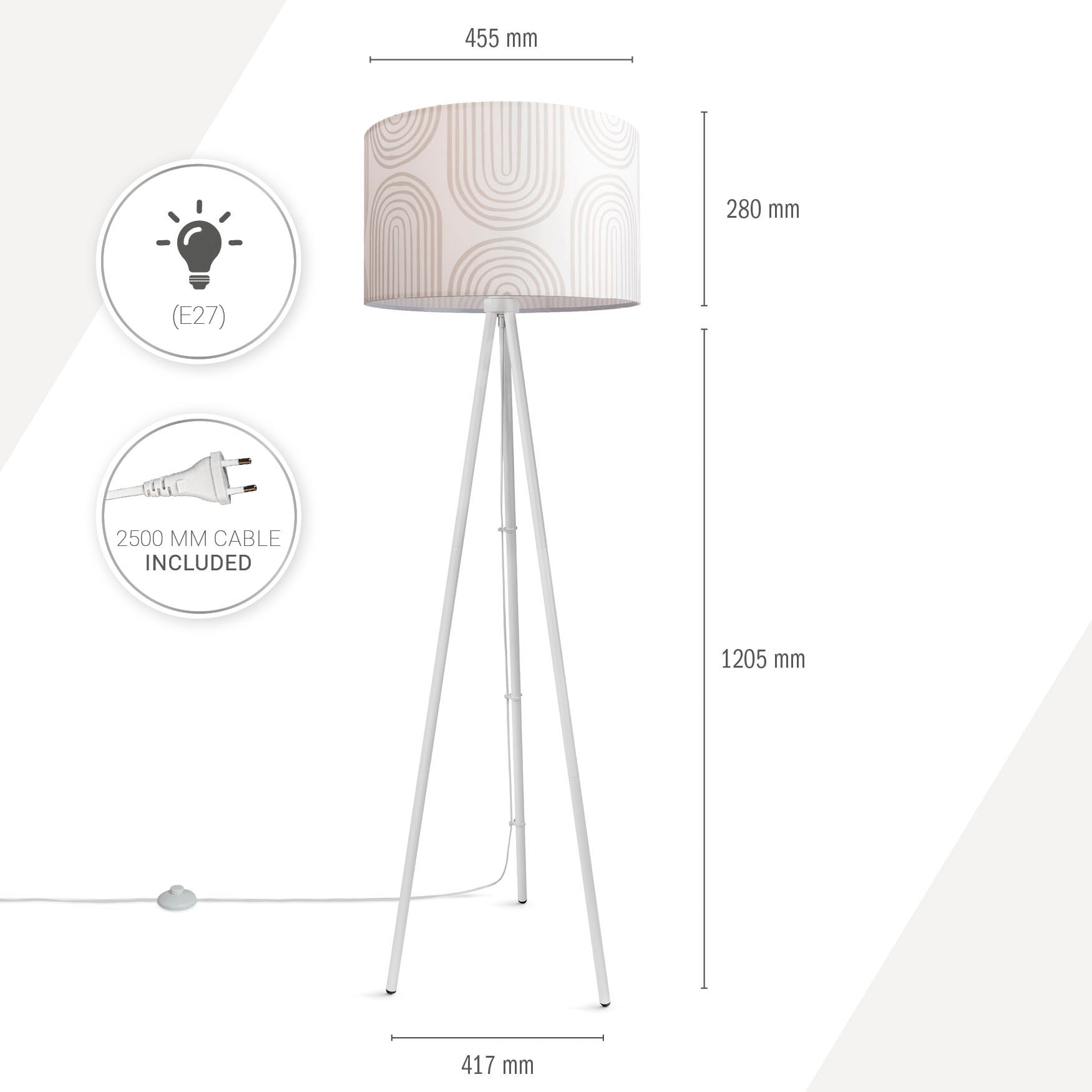 Paco Home Stehlampe »Trina Pillar«, Leuchtmittel E27 | ohne Leuchtmittel, Stativ Wohnzimmer Dreibein Stehlampe Mit Stoffschirm Retro Modern