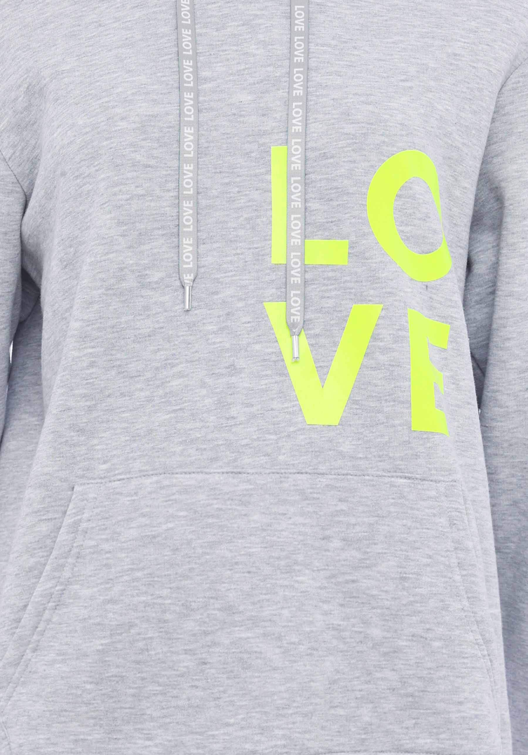 Zwillingsherz Kapuzensweatshirt, mit "Love"-Print und gesticktem Neonherz am Ärmel