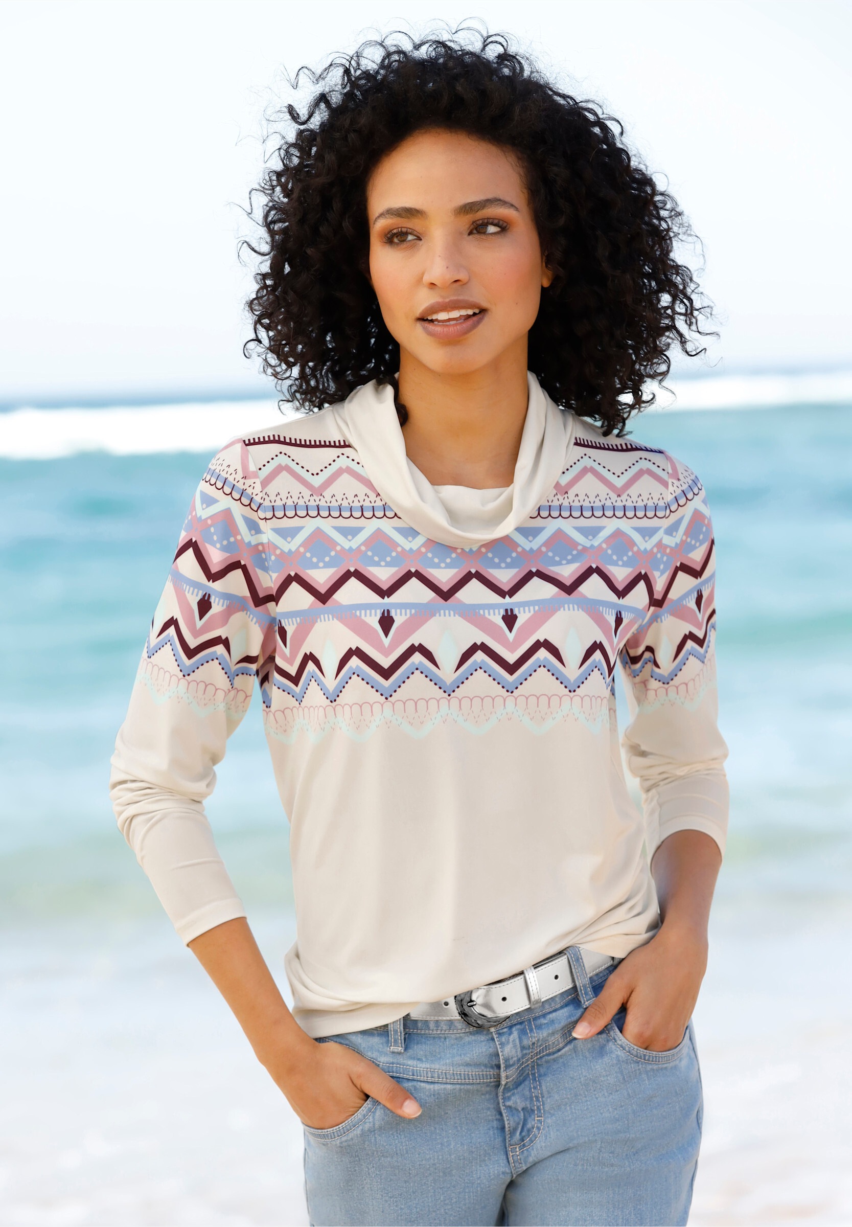heine T-Shirt »Druck-Shirt Rollkragenshirt mit Norweger-Muster«