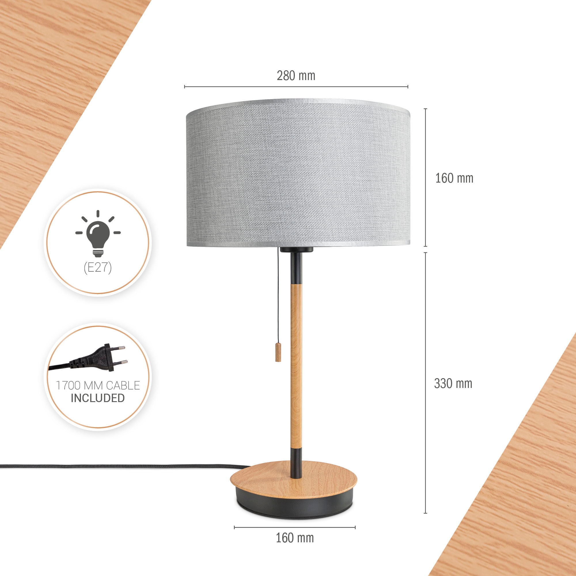 Paco Home Tischleuchte »EKO CANVAS UNI COLOR« E27 Nacht Mit Schalter Stofflampe Vintage Skandinavisch