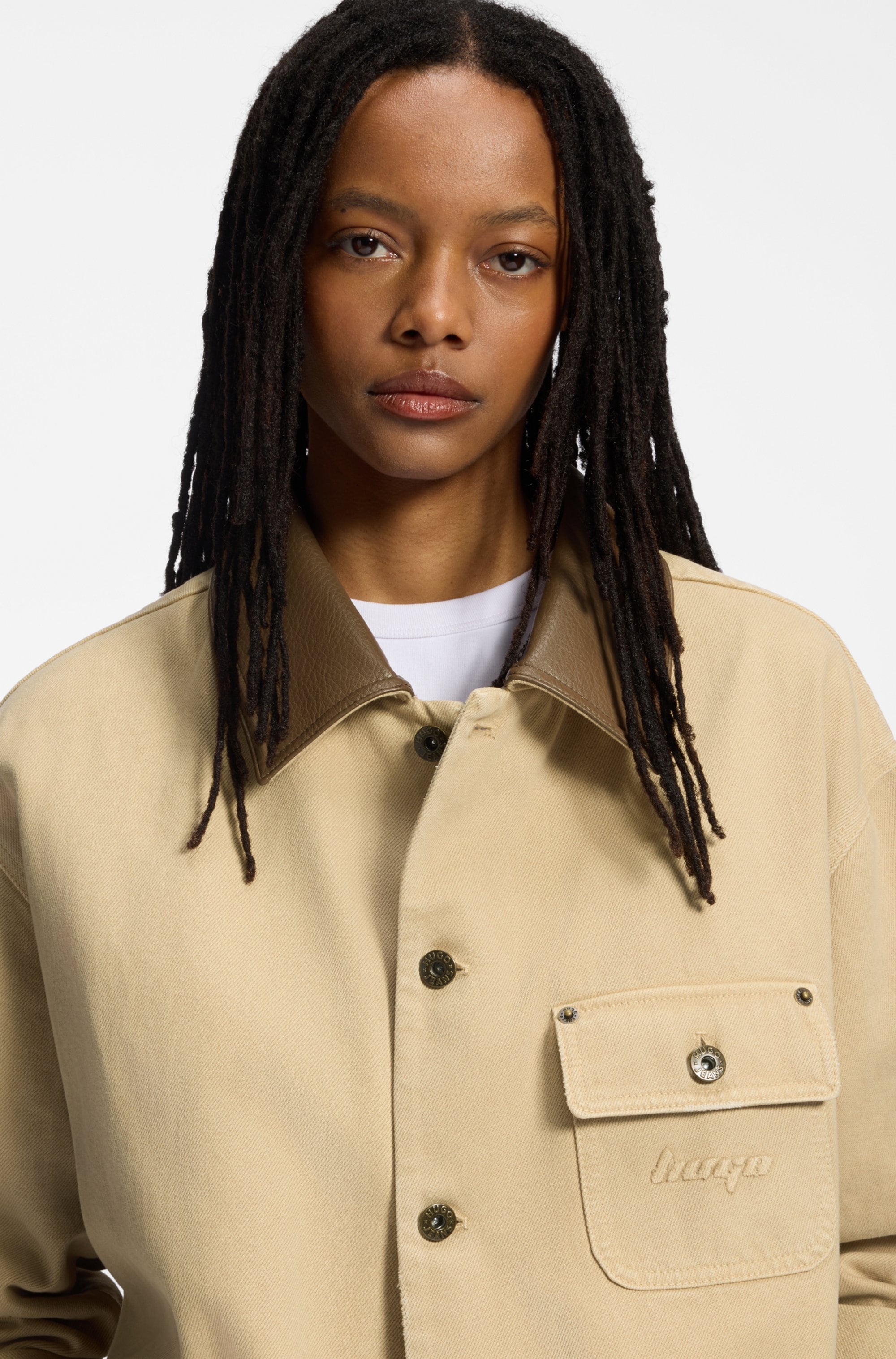 HUGO Blue Hemdjacke »Flimane« mit Kontrastkragen, oversize